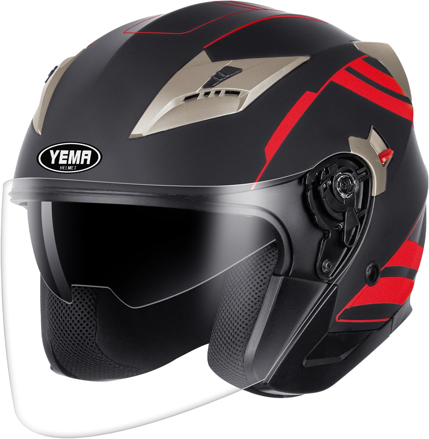 YEMA Open Face Motorcycle Helmets, DOT Approved 3/4 Moped Helmet Dual Visor Quick Release Buckle, Helmets for Adults Motorcycle Men Women Helmets for Moped Scooter Streey