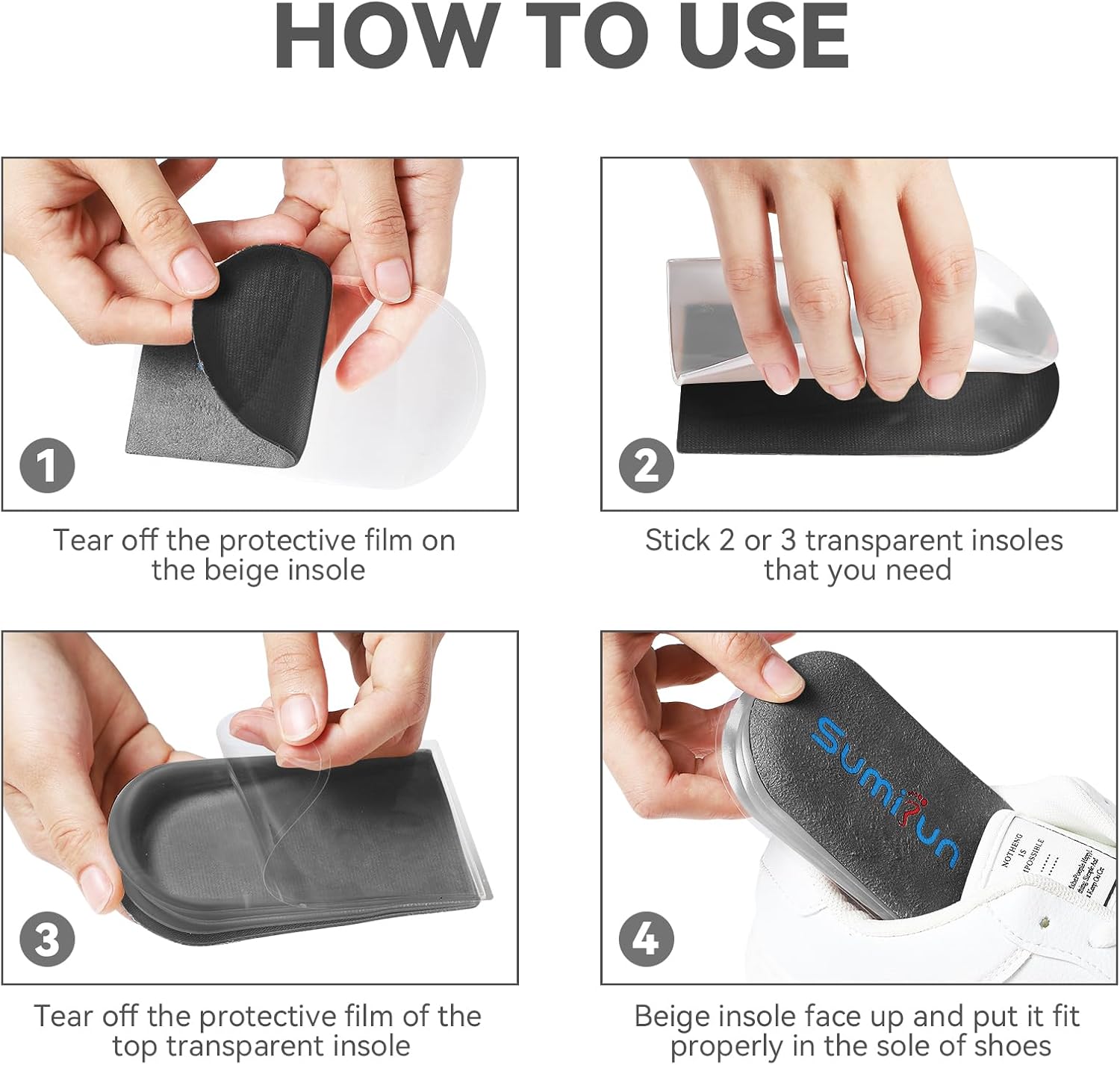 Sumifun Heel Lift, 4-Layer 1 Inch Gel Shoe Lifts for Women Uneven Legs, Adjustable Orthopedic Heel Lifts for Heel Pain and Leg Length Discrepancy