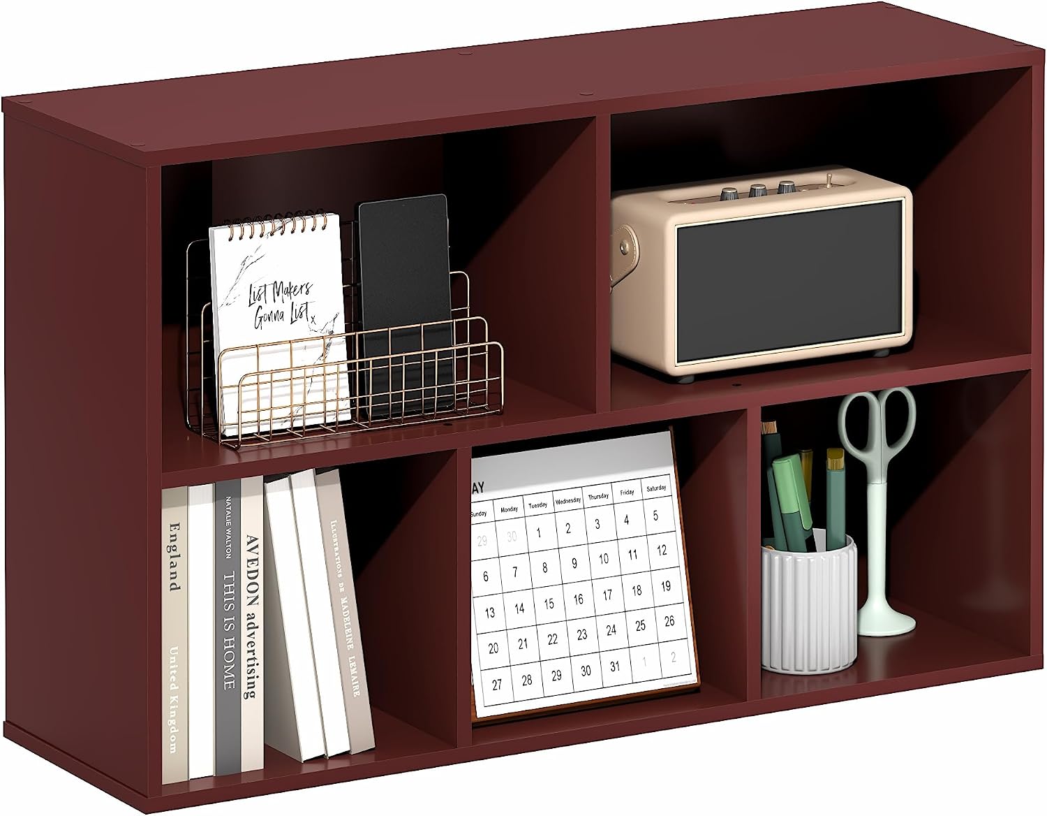 Furinno LUDER Book Shelf, 5-Cube Bookshelf, Easy Assembly Bookcase with Open Shelves, 9.4 x 19.7 x 31.5, for Living Room, Bedroom, Home Office, Darkwood