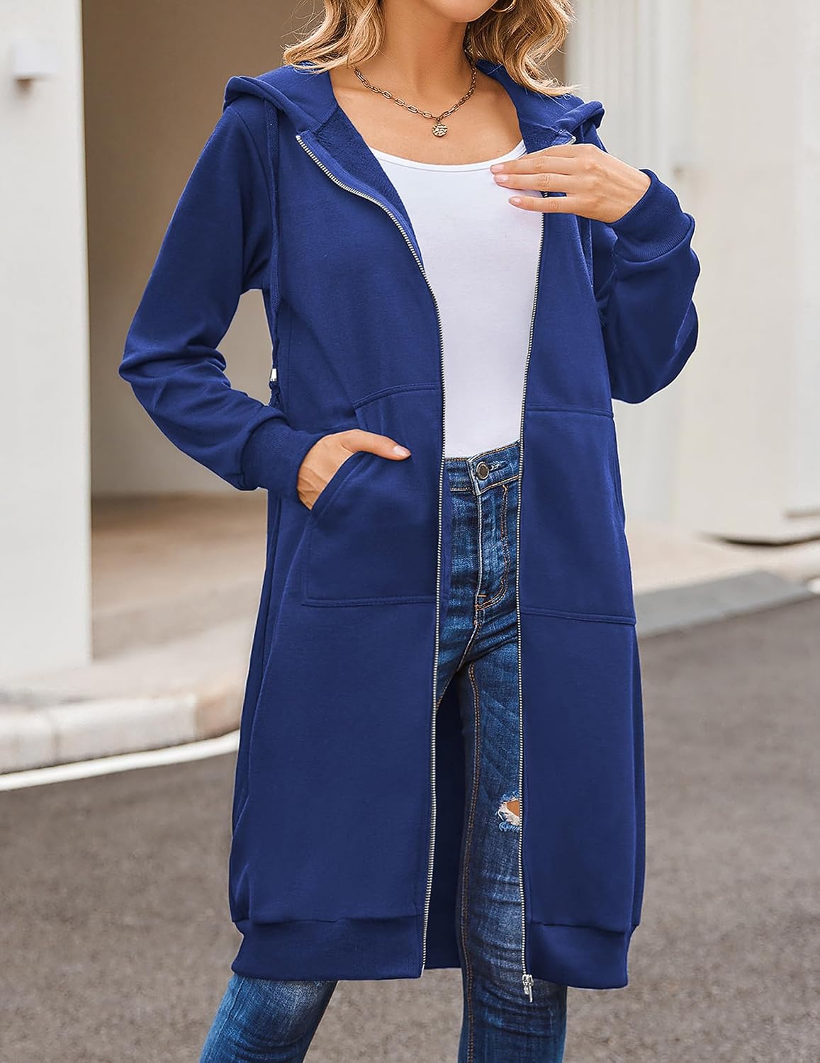 ELESOL Women Casual Zip up Fleece Hoodies Tunic Sweatshirt Long Jacket