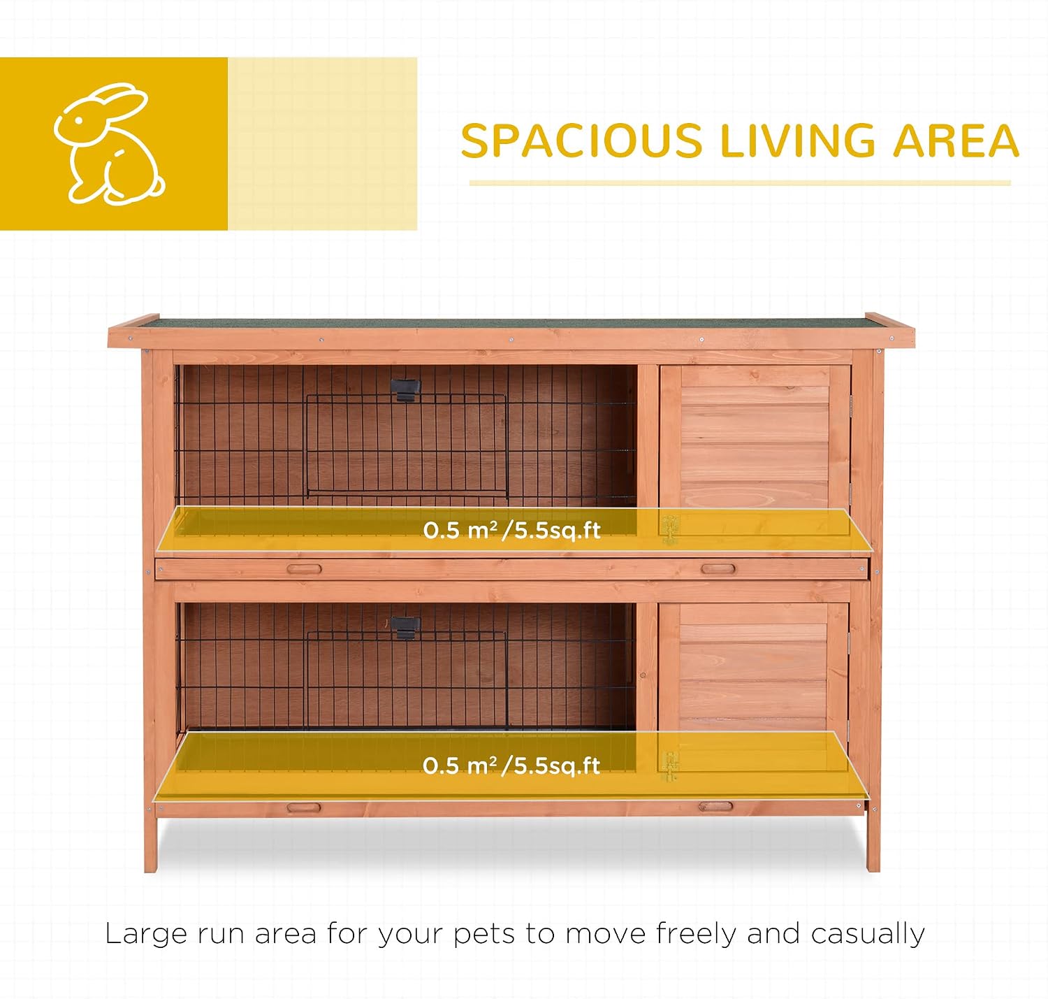 PawHut 54" 2-Story Large Rabbit Hutch Bunny Cage Wooden Pet House Small Animal Habitat with Lockable Doors, No Leak Tray and waterproof Roof for Outdoor/Indoor Orange | Wooden Pet House, Small Animal Habitat, No Leak Tray, Waterproof Roof, for Chickens D…