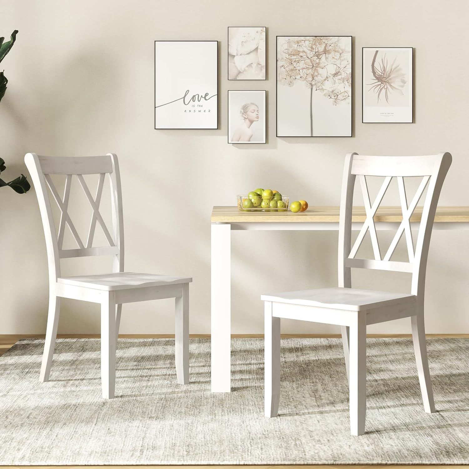 Giantex Set of 2 Dining Chairs, Rubber Wood Dining Room Chair, Farmhouse Dining Side Chairs, Max Load 400 Lbs, Wooden Kitchen Chairs for Home Kitchen