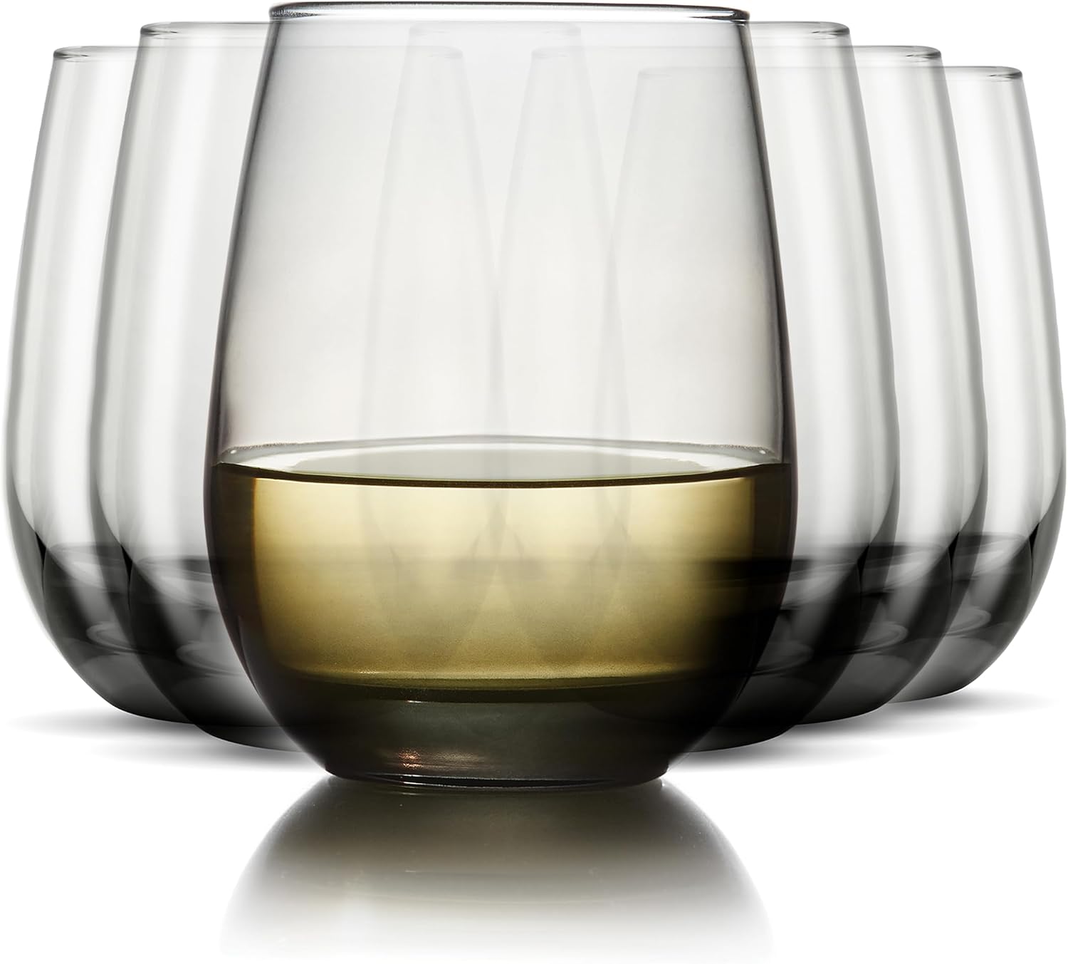 Libbey Classic Blue All-Purpose Stemless Wine Glasses Set 6, Timeless Wine Cups Set of 6, 15.25 Oz, Wine Glass Set for Dinners, Weeknights
