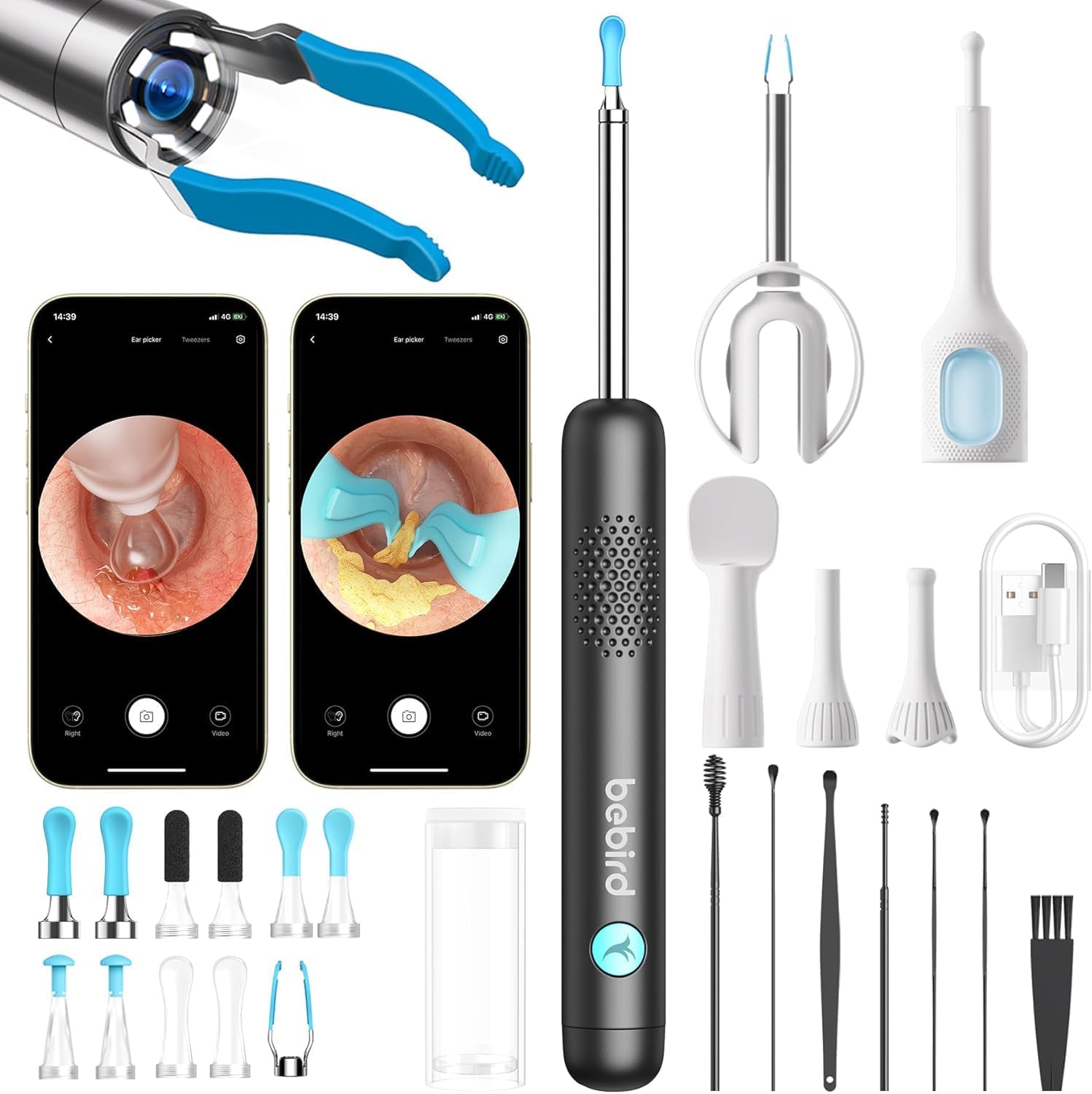 BEBIRD R1 Ultra Ear Wax Removal Tweezers:1296P HD Ear Camera Cleaner, Black
