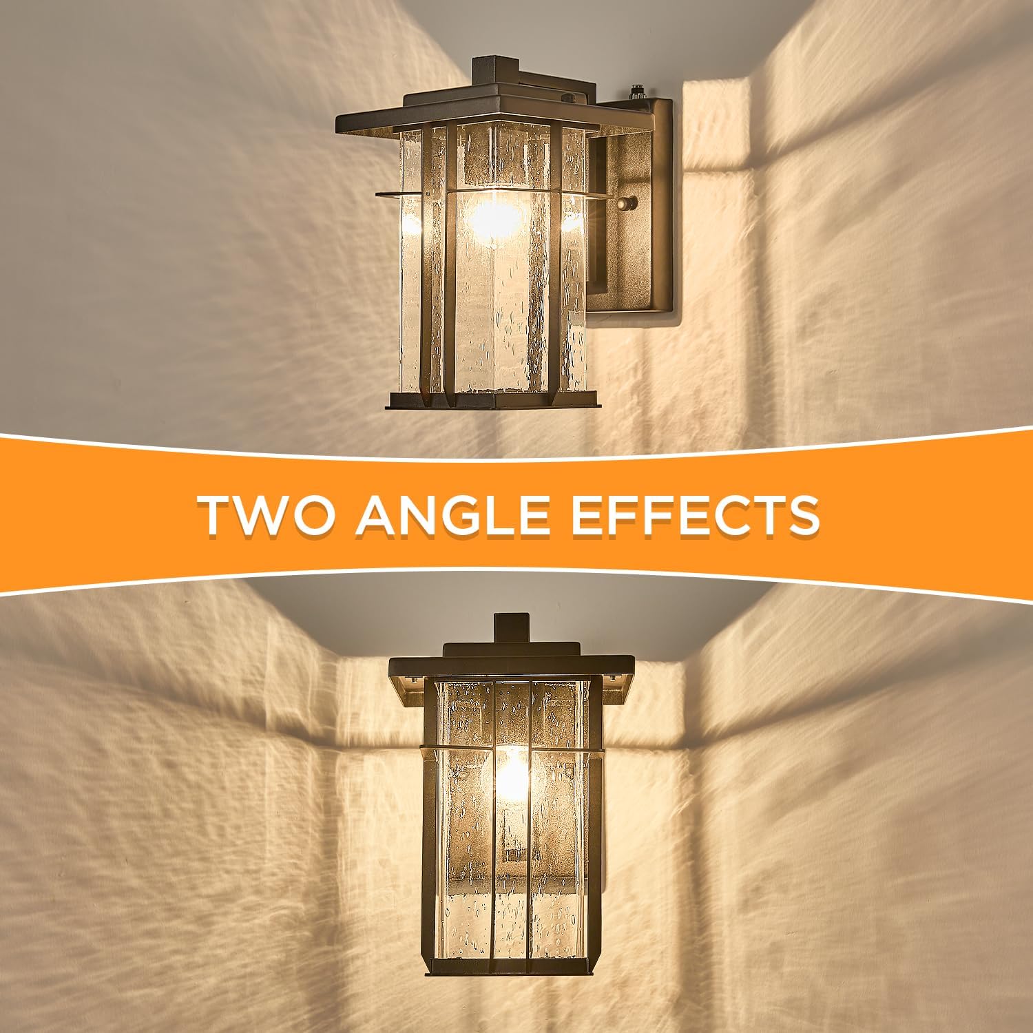 Rustic Dusk to Dawn Outdoor Wall Light Fixture 13.8"H Waterproof Exterior Wall Sconces Black Metal with Seeded Glass Sensor Outdoor Wall Lantern for