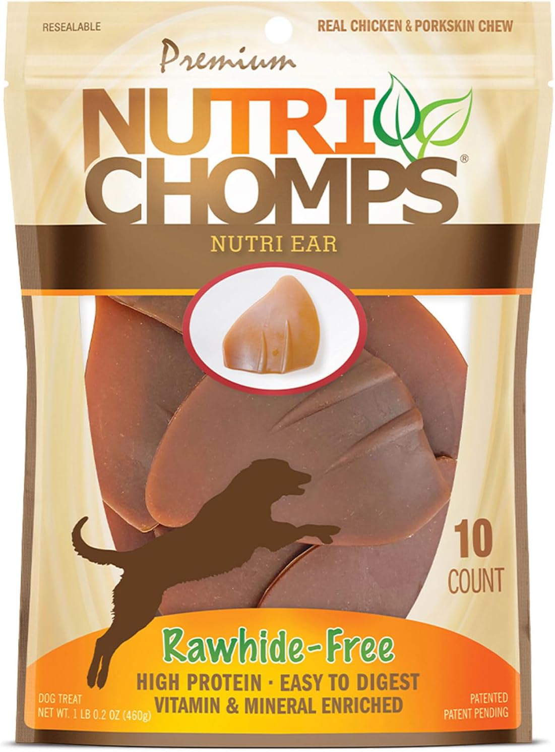 NutriChomps Rawhide-Free Dog Chews, Ear-Shaped, Chicken, 10 Count