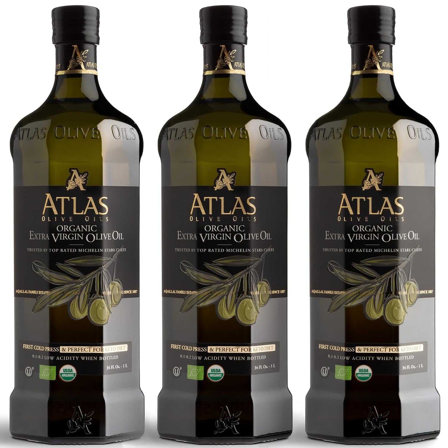 Atlas Organic Extra Virgin Olive Oil, Moroccan, High Polyphenol, 750 mL | Cold Pressed EVOO With High Smoke Point, Trusted By Award-Winning Chefs, One Family Farm, Polyphenol-Rich & Smooth Finish
