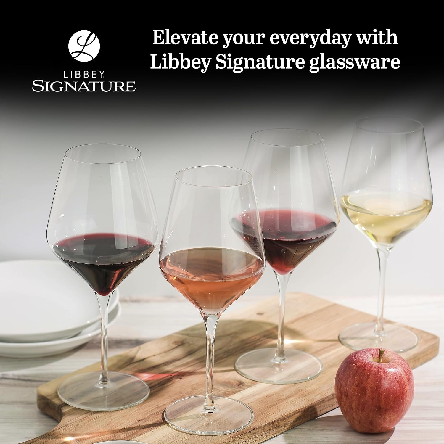 Libbey Signature Red Wine Glasses Set of 4, Seamless 24 Oz Wine Glasses for Cabernet, Merlot, and More, Stemmed Wine Glasses for All Occasions
