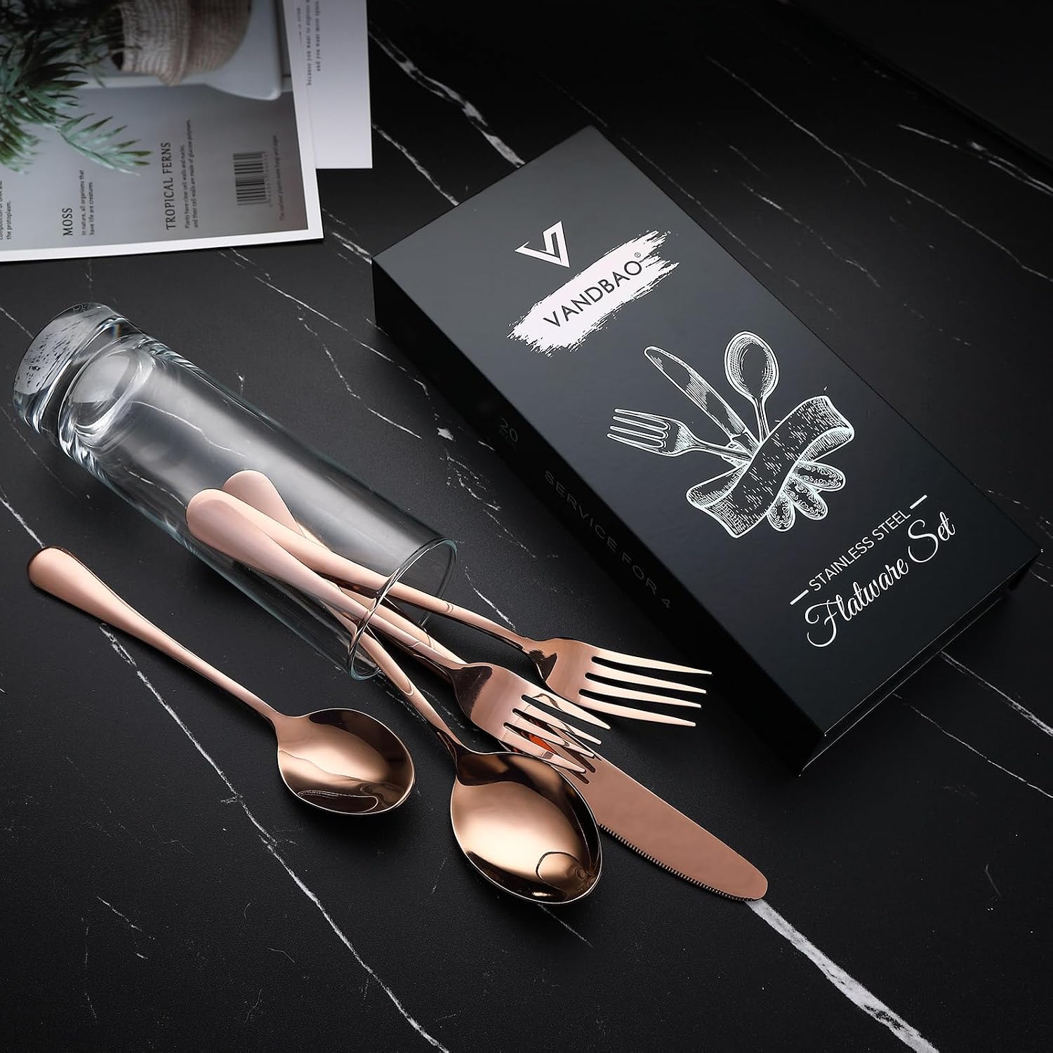 VANDBAO Rainbow Flatware Cutlery Silverware Set 20 Pieces, Stainless Steel Colorful Utensils, Tableware Set Service for 4, Include Knife/Fork/Spoon