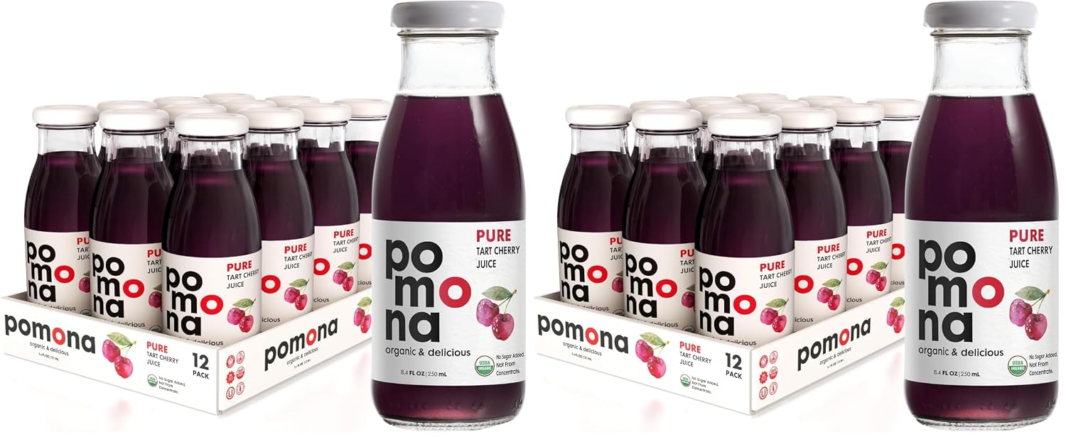 Pomona Organic Pure Black Cherry Juice, Cold Pressed Organic Juice, Non-GMO, No Sugar Added, Not from Concentrate, Gluten Free, Kosher Certified, Preservative Free 8.4 Ounce (Pack of 12),