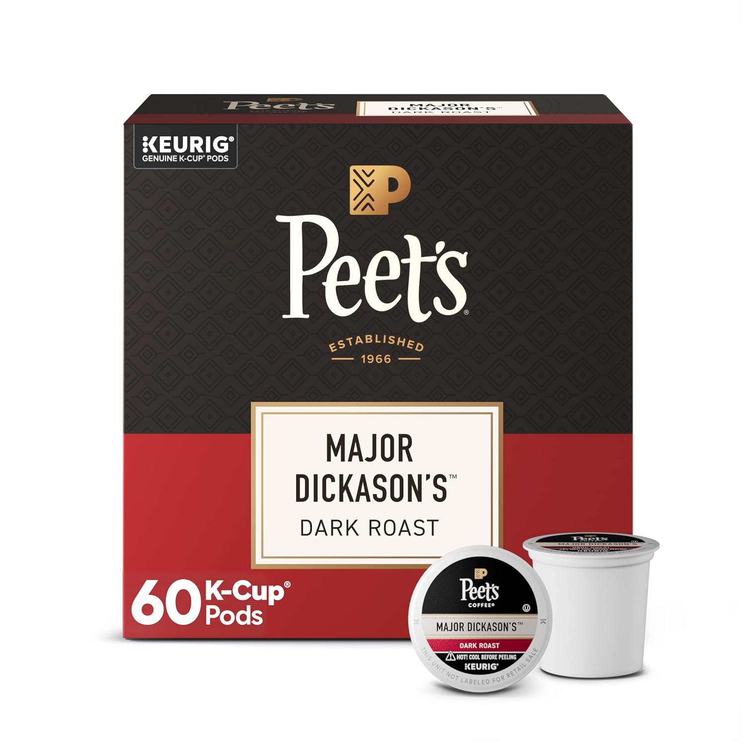 Peet's Coffee, Dark Roast Keurig K-Cup Pods, 100% Arabica Coffee - Major Dickason's Blend 32 Count (1 Box of 32 K-Cup Pods)