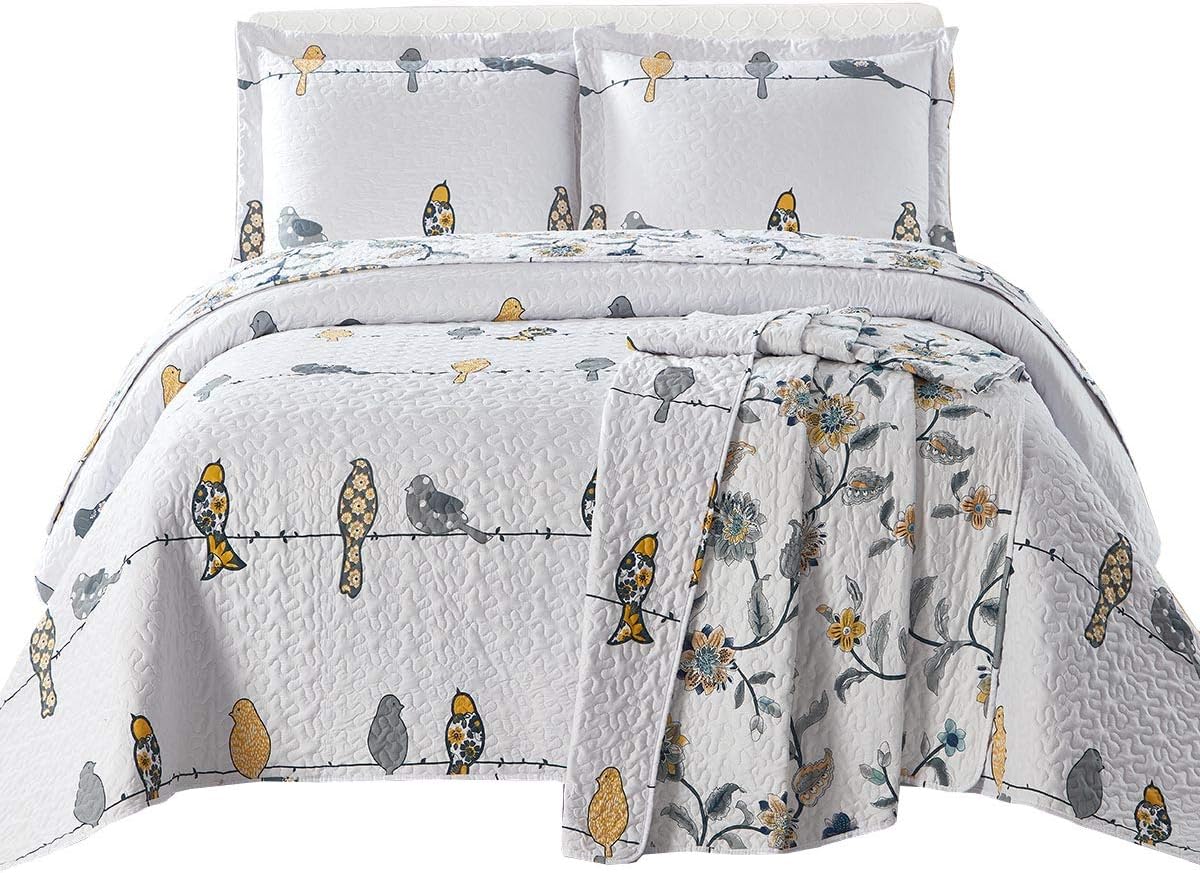 Royal Hotel Ayat Birds Oversized Coverlet Set Queen Size – Luxury Queen Quilt Bedspread, All Season Soft Filled Quilts
