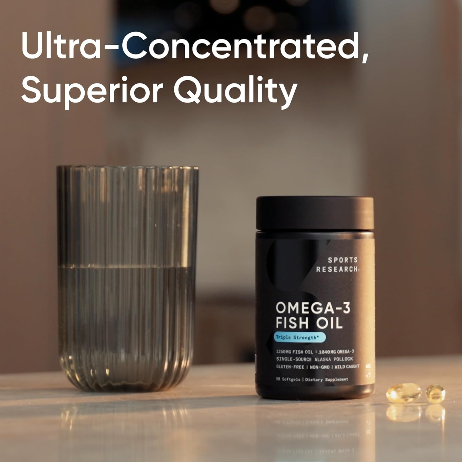 Sports Research® Omega-3 Fish Oil 1250mg from Wild Alaska Pollock,180 Count | Always Fresh Never Fishy | 690mg EPA 260mg DHA per Softgel · Heart & Brain Health* · MSC Certified Sustainable - 180 Servings