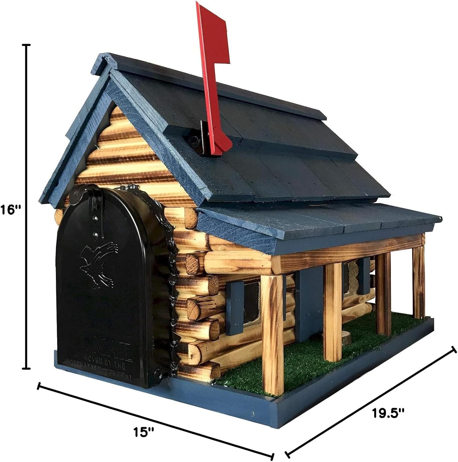 Log Cabin with Porch Wooden Mailbox Blue Amish Made in USA