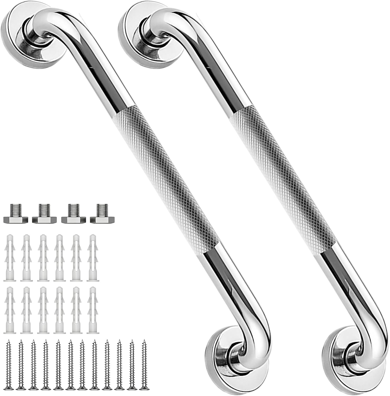 12 Inch Shower Grab Bar 1.25" Dia,Brushed Nickel Anti Slip Bathroom Grab Bar, 304 Stainless Steel Knurled Handicap Grab Bars, Safety Support Handrail,Bath Shower Handle for Elderly Injury Senior