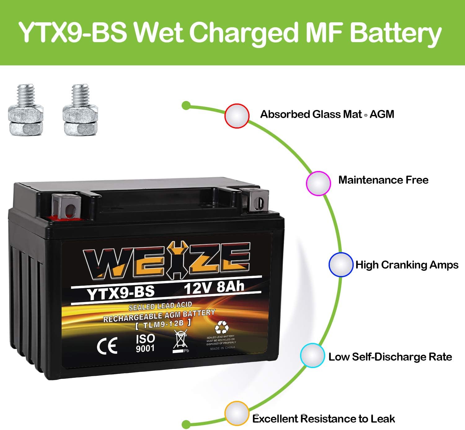 Weize YTX14 BS ATV Battery High Performance - Maintenance Free - Sealed AGM YTX14-BS Motorcycle Battery compatible with Honda Suzuki Kawasaki Yamaha scooter snowmobile