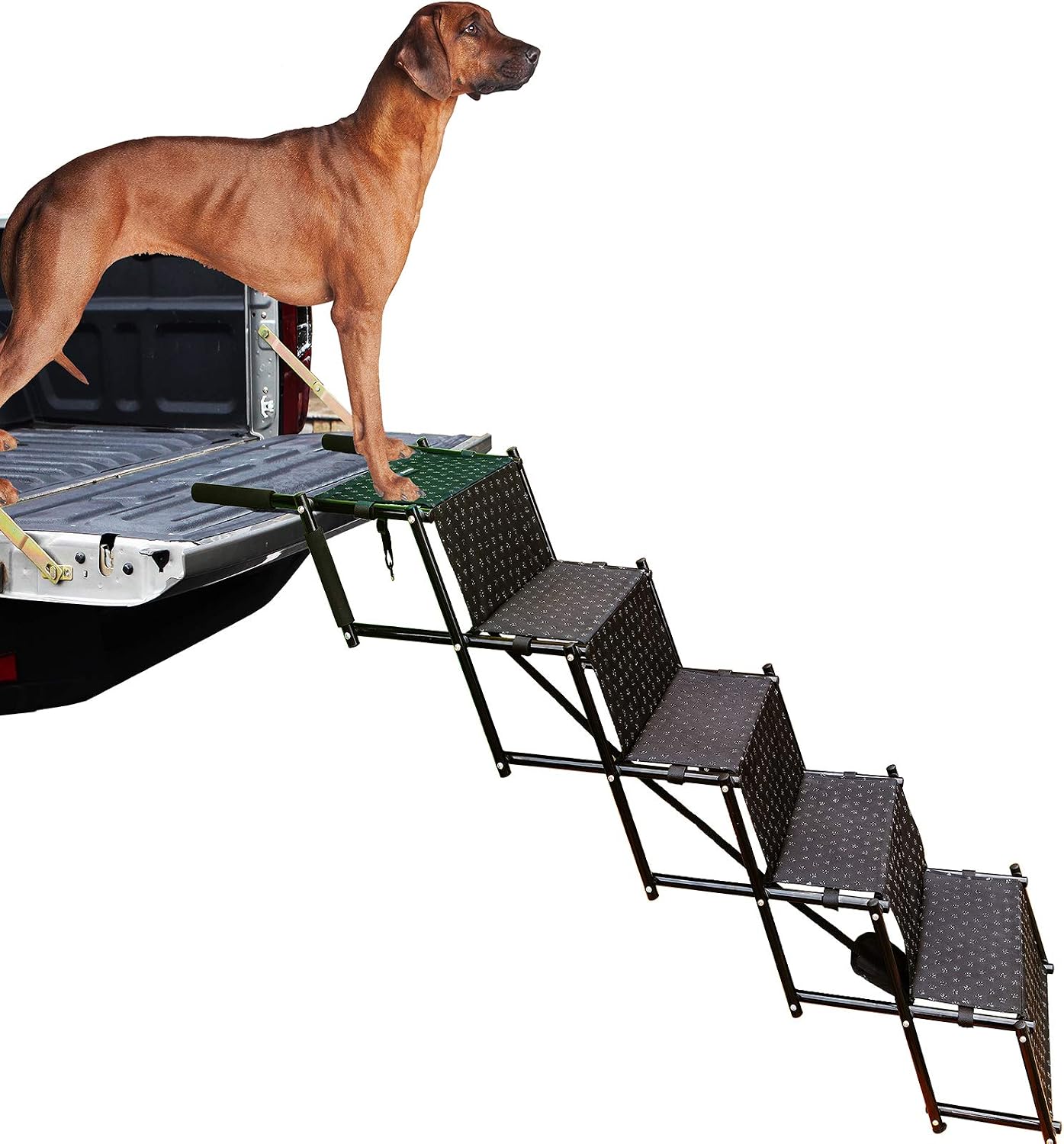 Upgraded Dog Stairs, Metal Frame Foldable Large Dog Step, Lightweight Portable Pet Ladder Ramp for Cars, SUVs and High Bed, 5 Steps