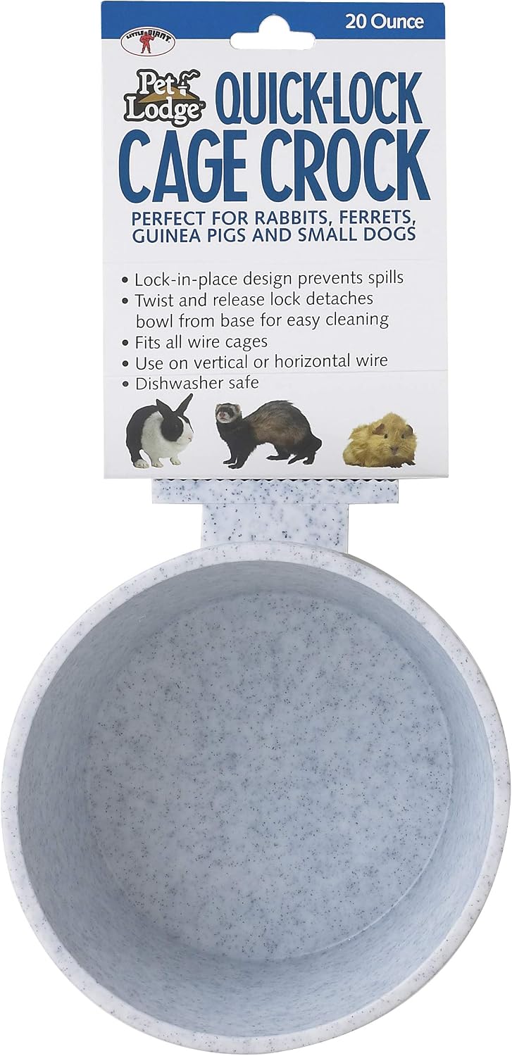 Pet Lodge® Quick LockCage Crock | Feeding & Watering Dish for Rabbits | Attaches to Wire | Easily Removable for Cleaning | 20 Ounce