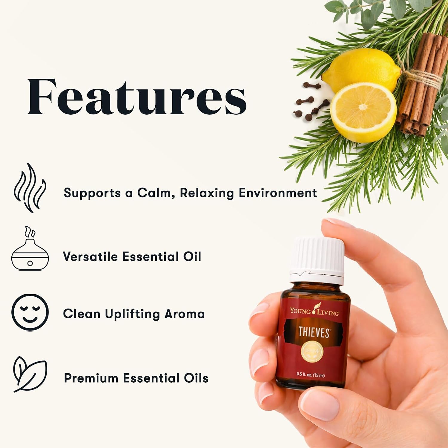 Young Living Thieves Vitality Essential Oil Blend | 5 ml | Warm Spicy Herbal Aroma for Diffusers, Massage & Aromatherapy | Clove, Lemon, Cinnamon, Eucalyptus & Rosemary Blend | Seed to Seal Quality