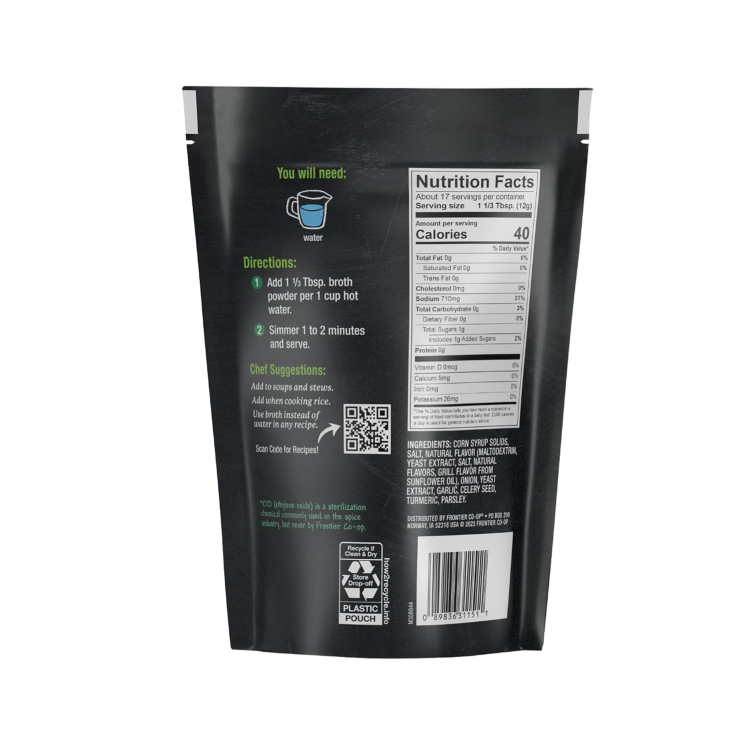 Frontier Co-op Vegetable Broth Powder, 1-Pound Bulk Bag, Broth, Soup Base, Gravy, Hot Drink, Kosher