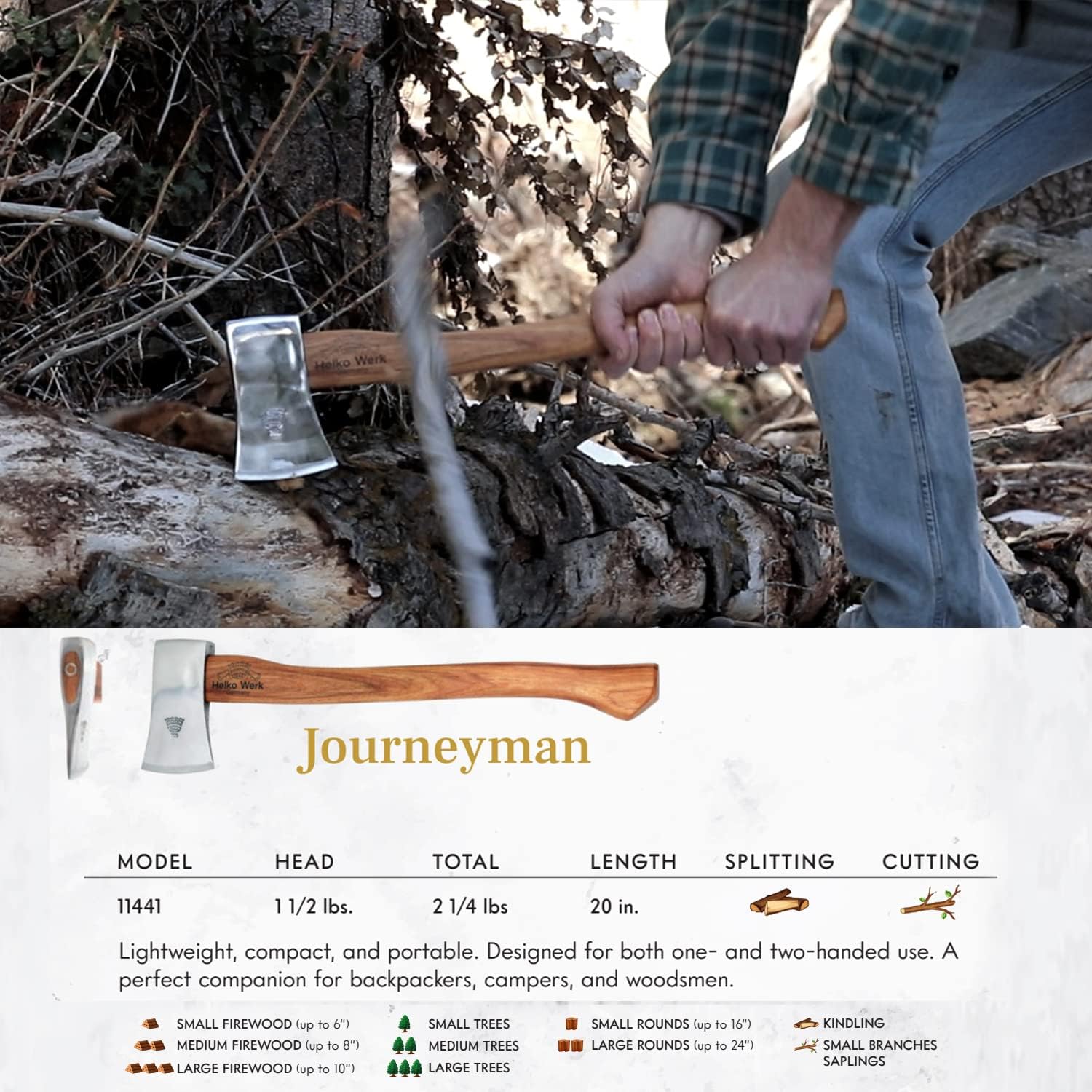 1844 Helko Werk Germany Classic Expedition Felling Axe (10497) | Made in Germany Large Felling Axe for Heavy Duty Felling Trees Cutting Wood and Timber Head 4.5lb, Handle 35 inches