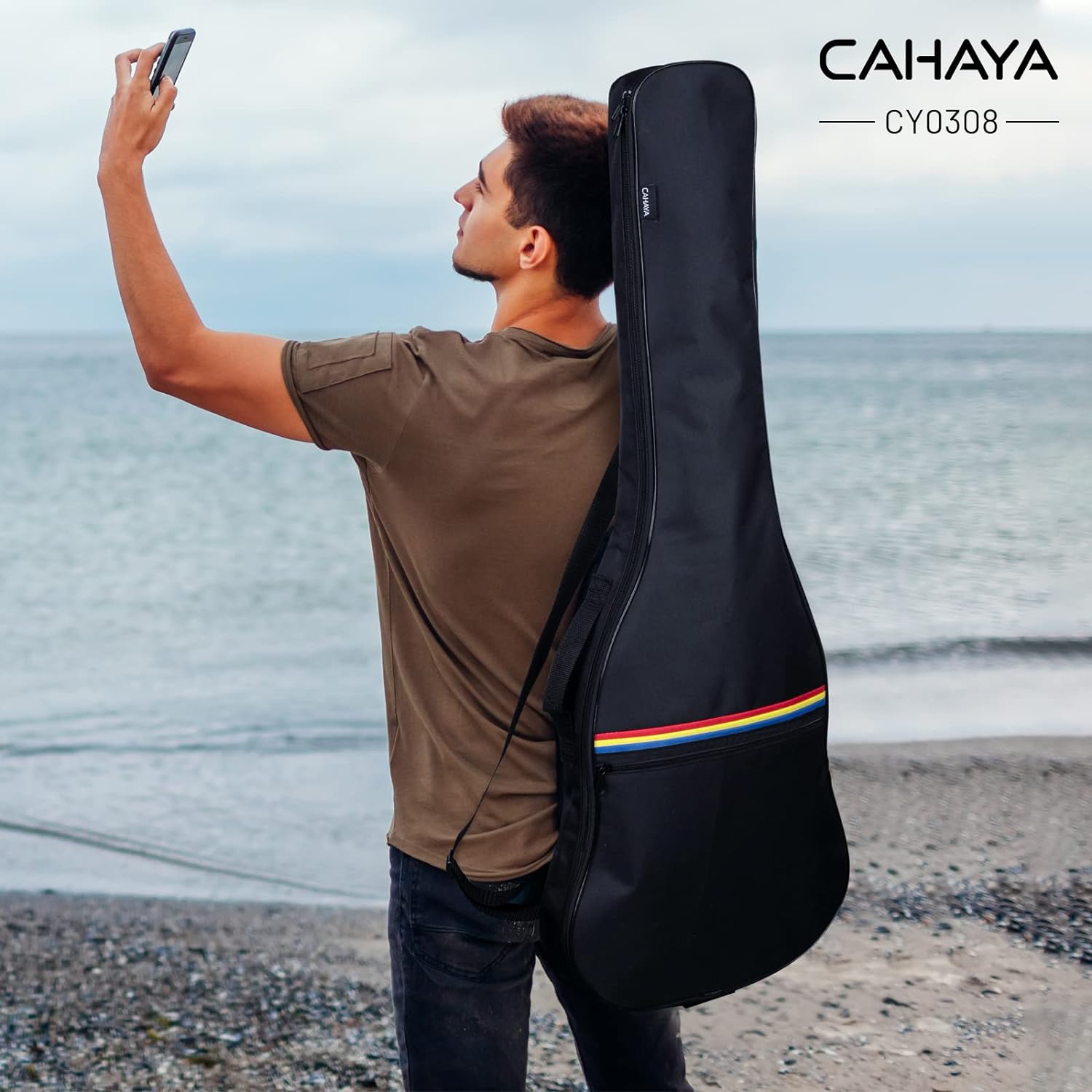 CAHAYA Electric Guitar Bag Gig Bag 6mm Padding Padded Backpack with Reflective Bands Soft Guitar Case Black CY0225