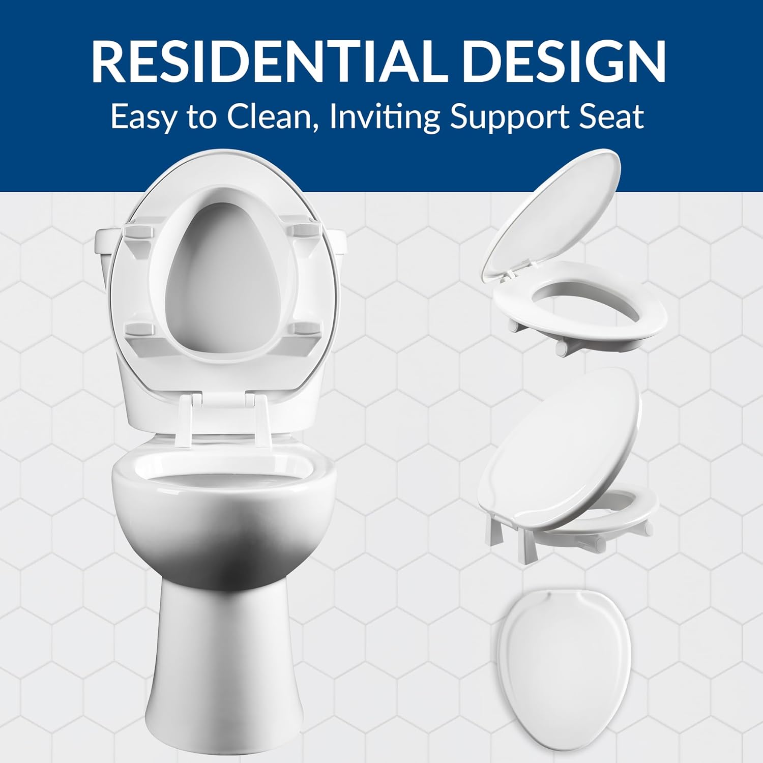 Bemis Assurance 3" Raised Toilet Seat for Seniors, Therapist Preferred for Safety, Secure Hinges, Clean Shield Guard, Elongated, White
