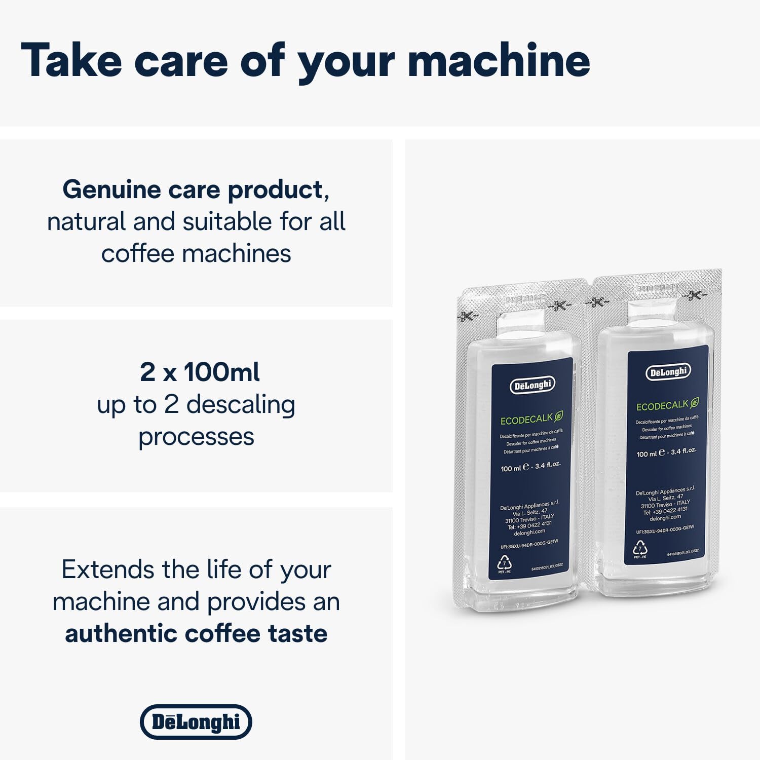 De'Longhi EcoDecalk Universal Descaler, for Coffee Machines 16.90 oz | Safe Formula, Universally Compatible, 15 Month Supply, Easy to Use