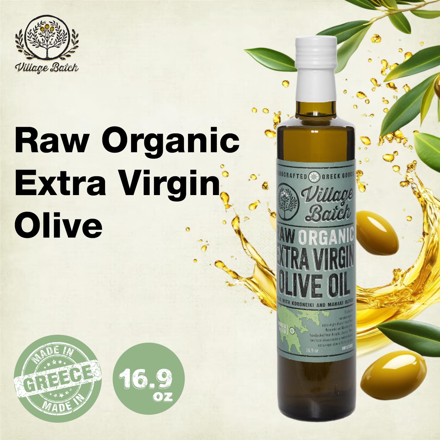 VILLAGE BATCH - AWARD WINNERS - KORONEIKI OLIVE OIL Greek Olive Oil ORGANIC COLD PRESSED OLIVE OIL Extra Virgin Olive Oil High In Polyphenols