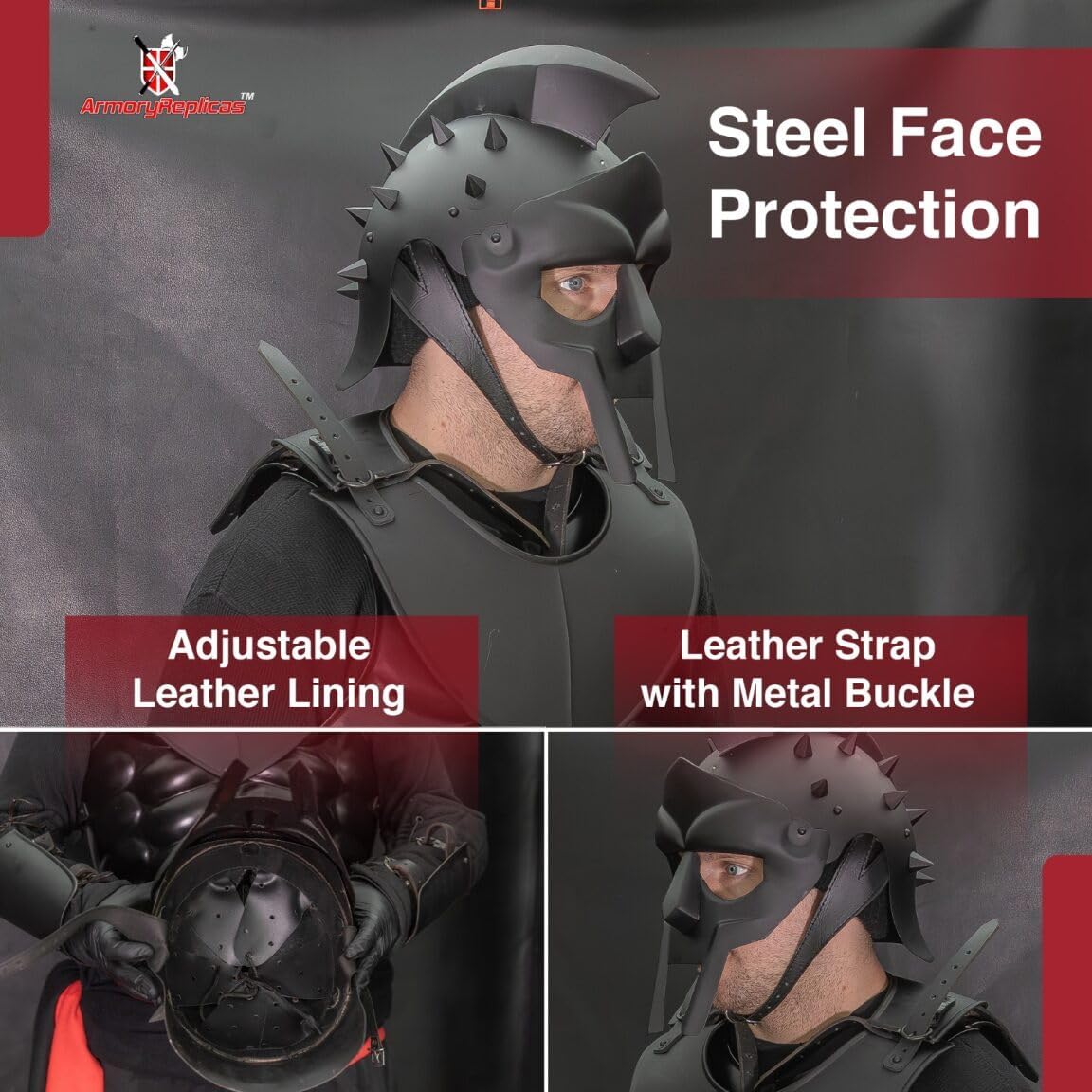 Armory Replicas Maximus Roman Gladiator Blackened 18g Helmet