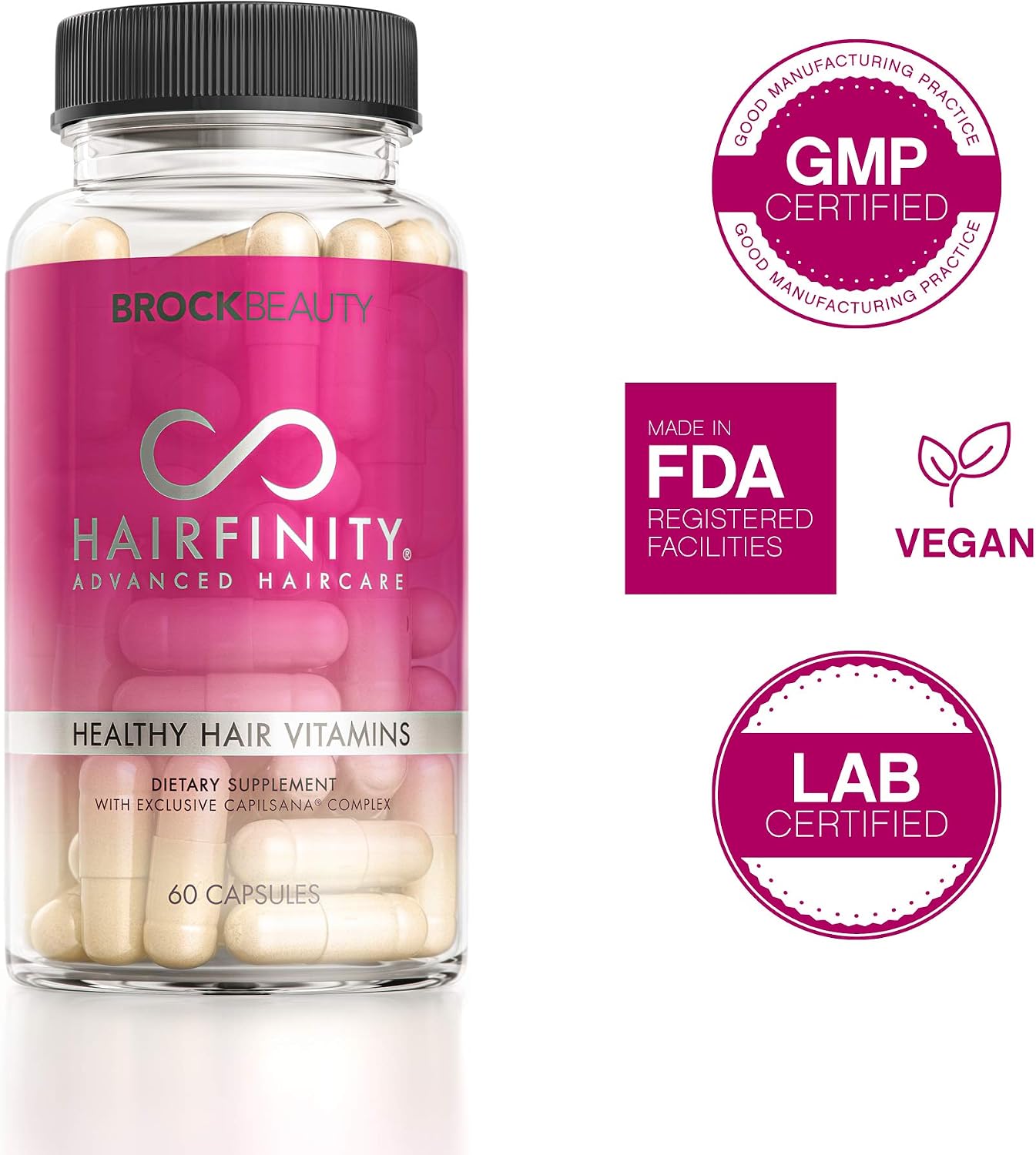Hairfinity Hair Vitamins - Scientifically Formulated with Biotin, Amino Acids, and a Vitamin Supplement that Helps Support Hair Growth - Vegan - 60 Veggie Capsules (1 Month Supply)