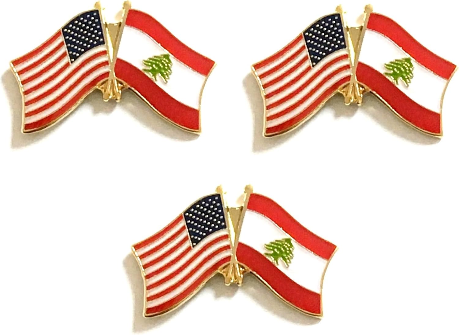 3 National Country Flag Crossed Enamel Flag Pins Pack of 3 Friendship Double Flags
