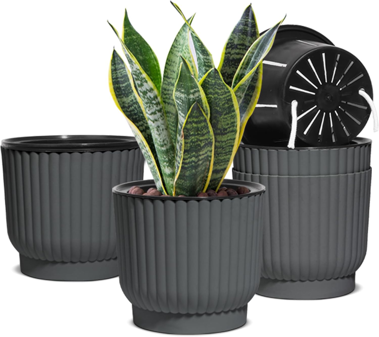 T4U Self Watering Pots for Indoor Plants, 4 Inch 6 Pack Planter White