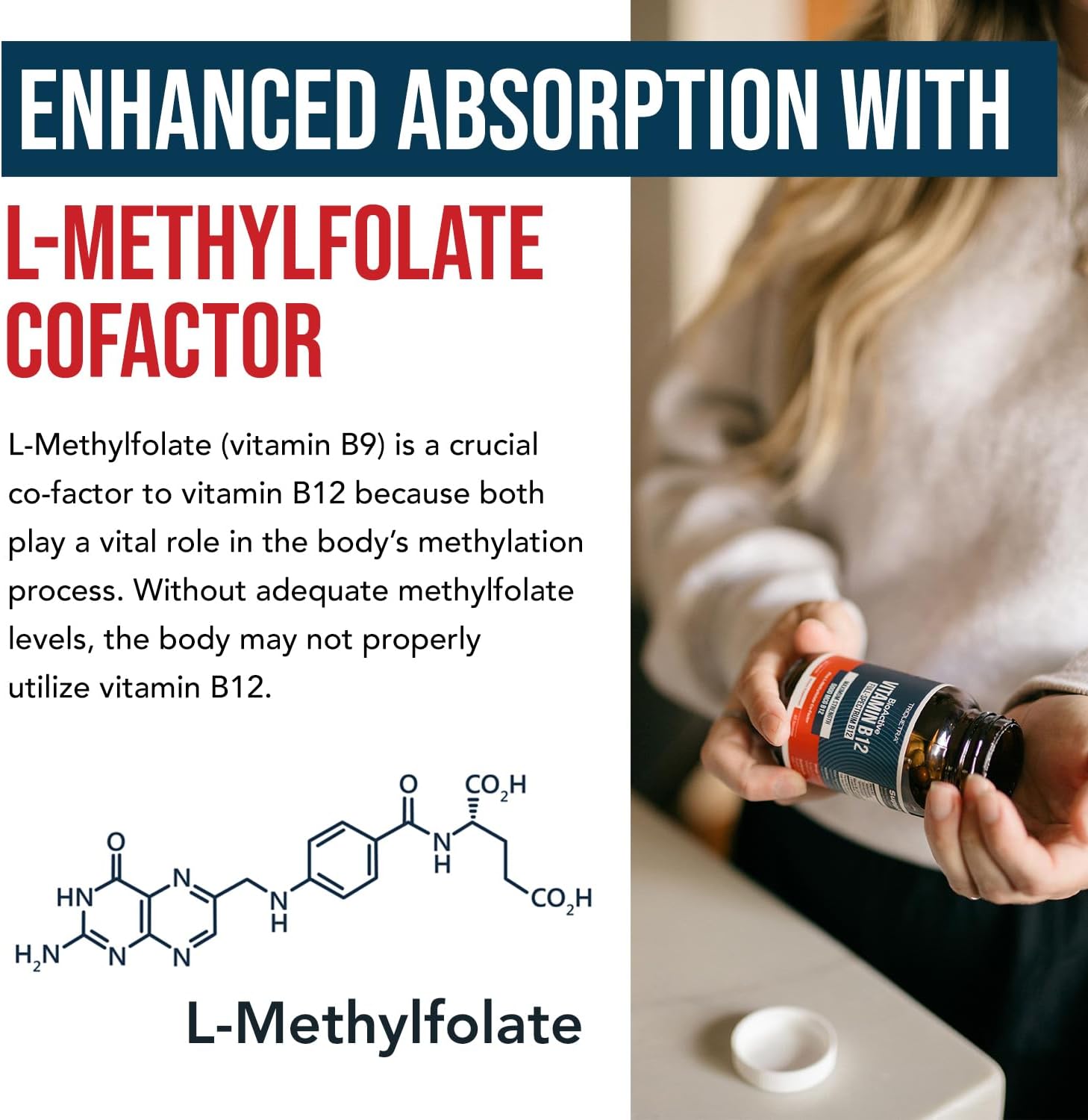 BioActive Vitamin B12 5000 mcg | 3 BioActive Forms Plus Methylfolate Cofactor - Methylcobalamin, Adenosyl & Hydroxy | Sublingual Liquid Drops