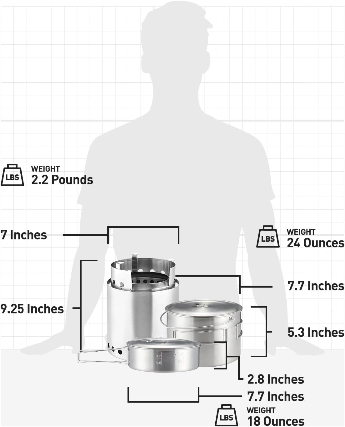 Solo Stove Campfire 2 Pot Set Combo - 4+ Person Wood Burning Camping Stove | Outdoor Kitchen Kit for Backpacking Camping Survival | NO Batteries or