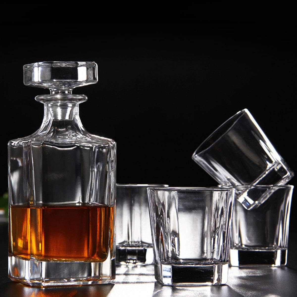 Glass Decanter with Airtight Geometric Stopper - Whiskey Decanter for Wine, Bourbon, Brandy, Liquor, Juice, Water