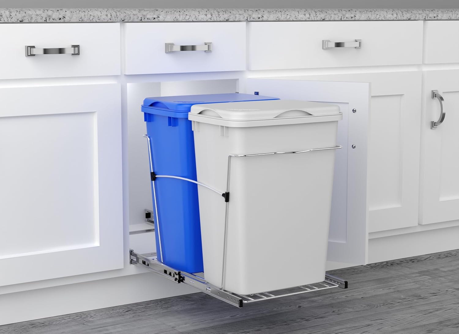 Rev-A-Shelf Double Pullout Garbage Trash Cans for Kitchen Cabinets, 35 Qt
