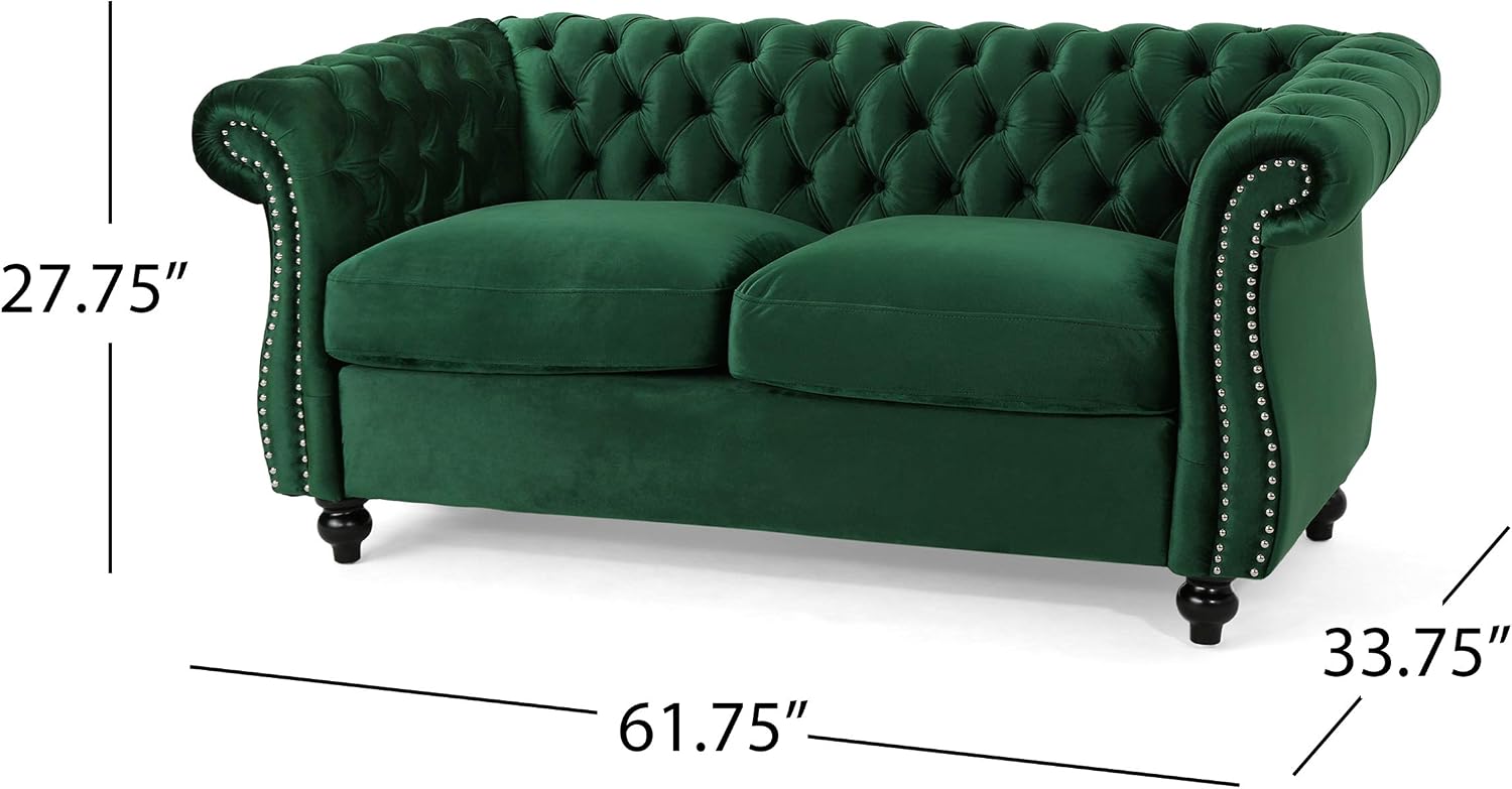 Christopher Knight Home Karen Traditional Chesterfield Loveseat Sofa, BlackBerry and Dark Brown, 61.75 x 33.75 x 27.75