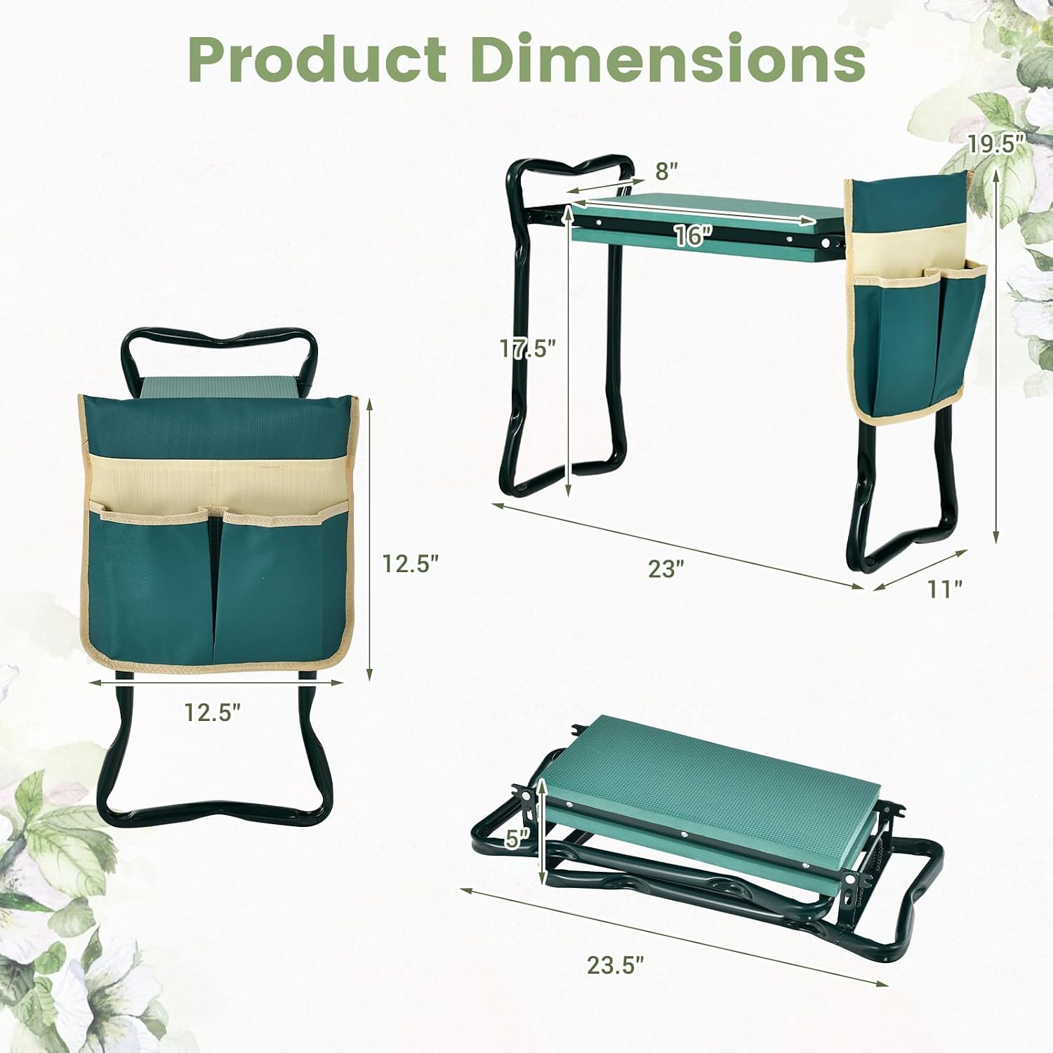 Goplus Garden Kneeler and Seat, Foldable Garden Bench for Kneeling & Sitting, Widened 8" EVA Soft Foam Pad