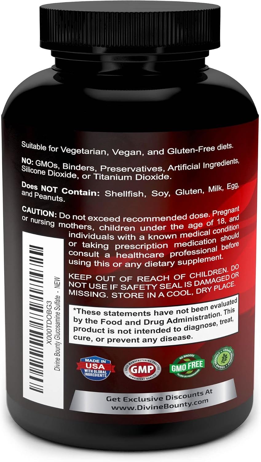 Divine Bounty Glucosamine Sulfate 2000mg with MSM, 240 Small Capsules | Joint Support Supplement with No Shellfish or Harmful Additives