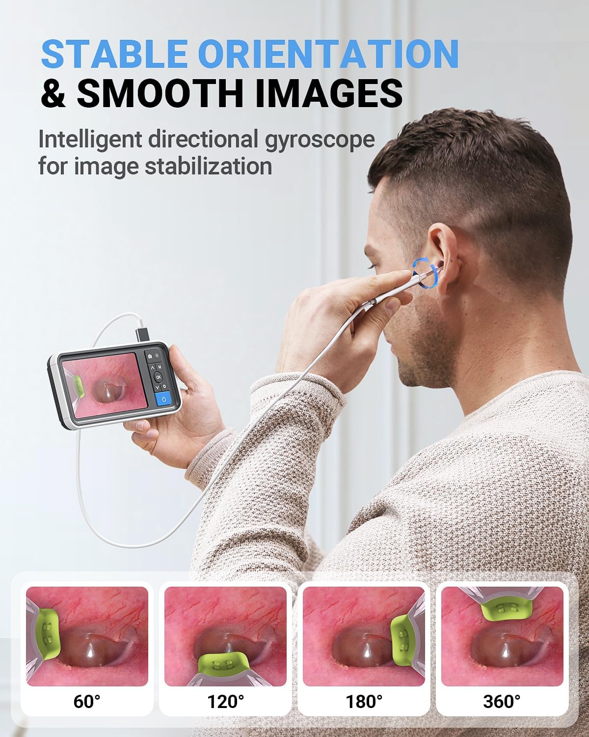 ScopeAround Otoscope with 4.5" IPS Screen, 3.9mm Ear Camera with Gyroscope