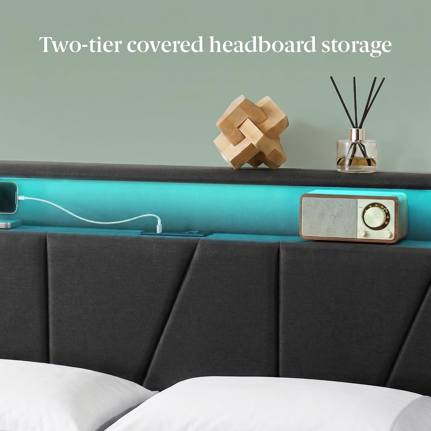 Zinus Maya Platform Bed Frame, Four Underbed Storage Drawers, Full | Secure Locking Drawers, Modern Upholstered Look, Minimalist Design, Straightforward Assembly, No Box Spring Needed