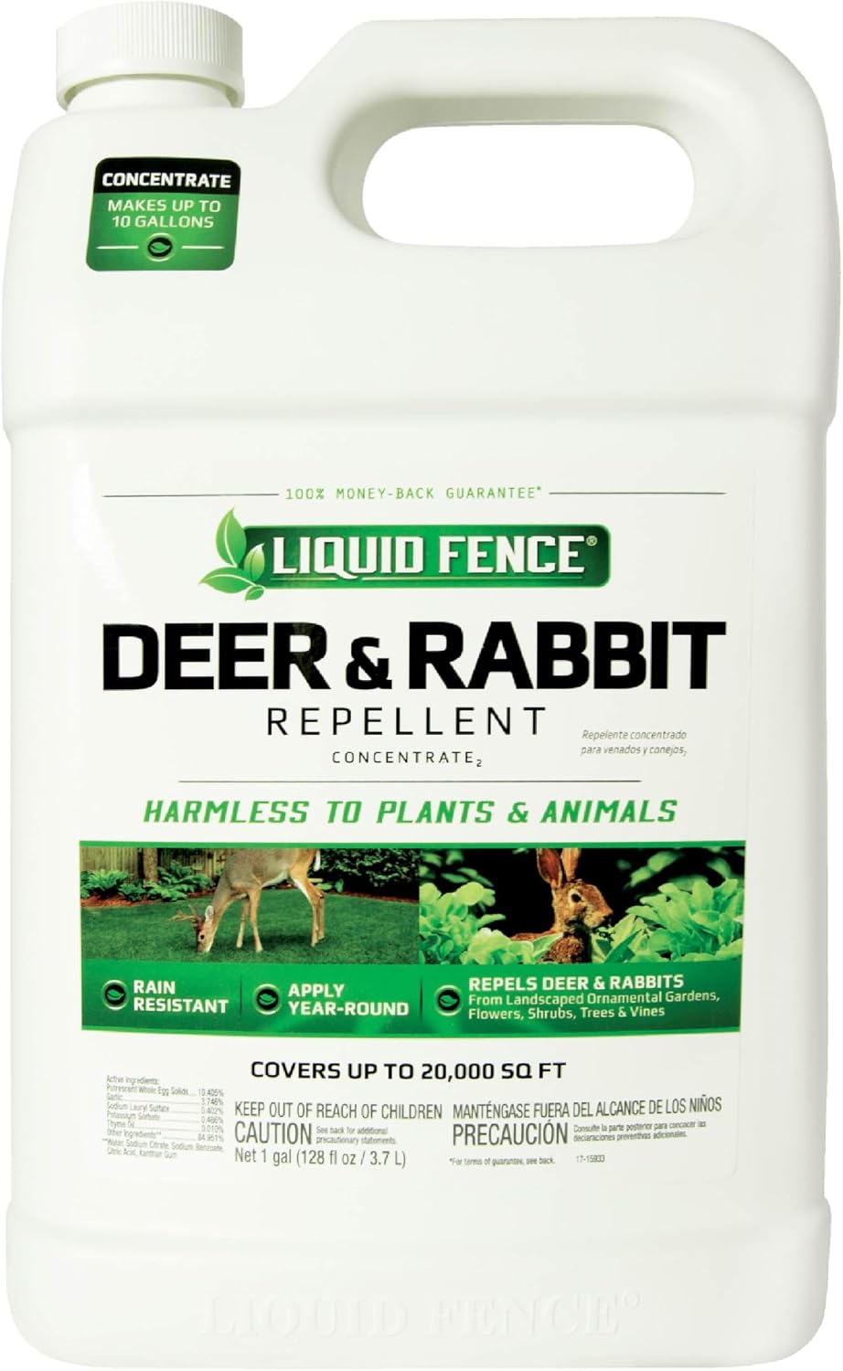 Liquid Fence Deer And Rabbit Repellent Concentrate 32 Ounces, Apply Year-Round | Use to Treat on Gardens, Flowers, Shrubs, Trees & Vines, Covers up to 5,000 Sq. Ft., Harmless to Plants & Animals