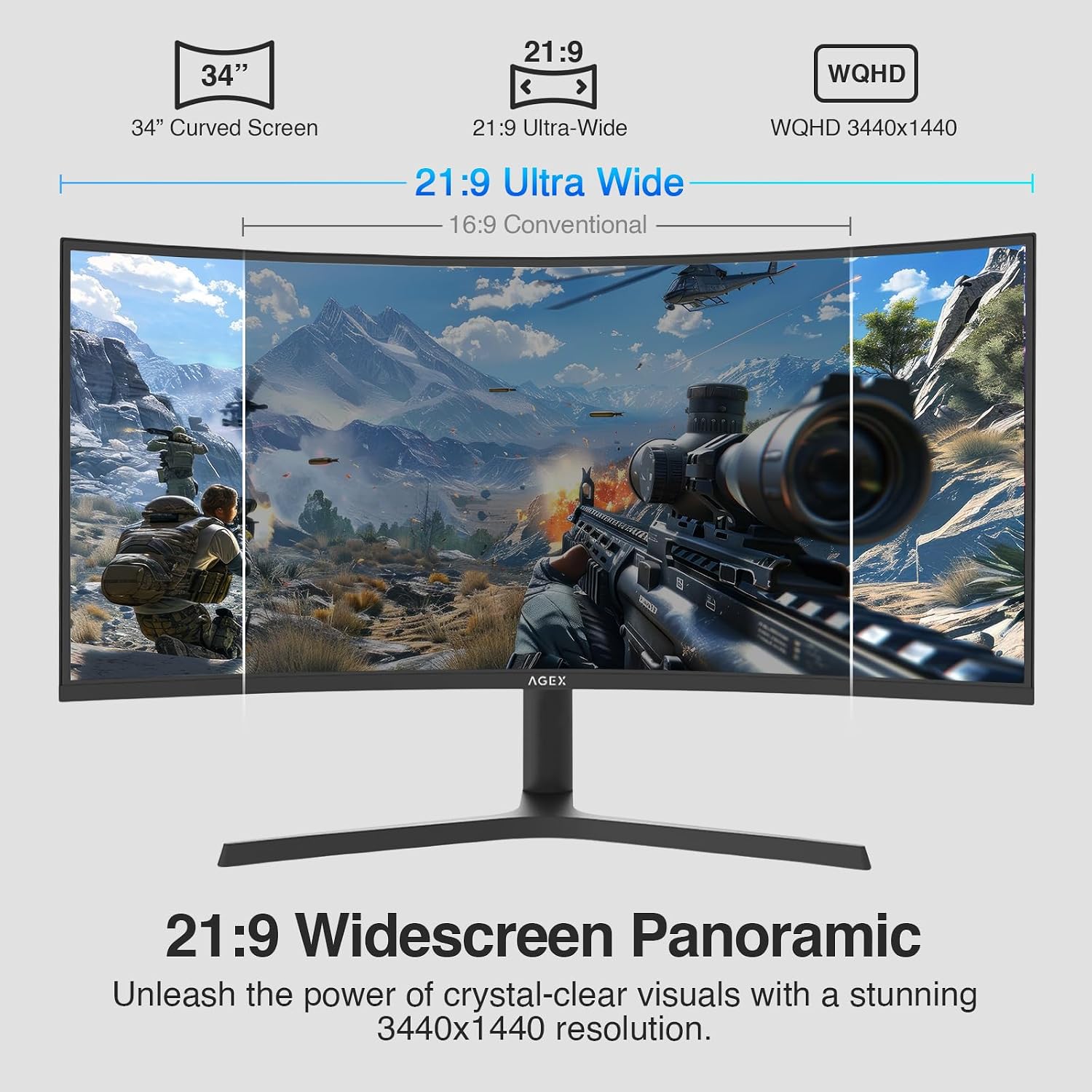 Z-Edge 34 inch WQHD 1440P Curved Gaming Monitor, 240Hz Computer Monitor | AG34P 1500R Frameless 21:9 Curved Screen, Height Adjustable, Office & Gaming, 1ms, Dual DP & HDMI, Metal Stand