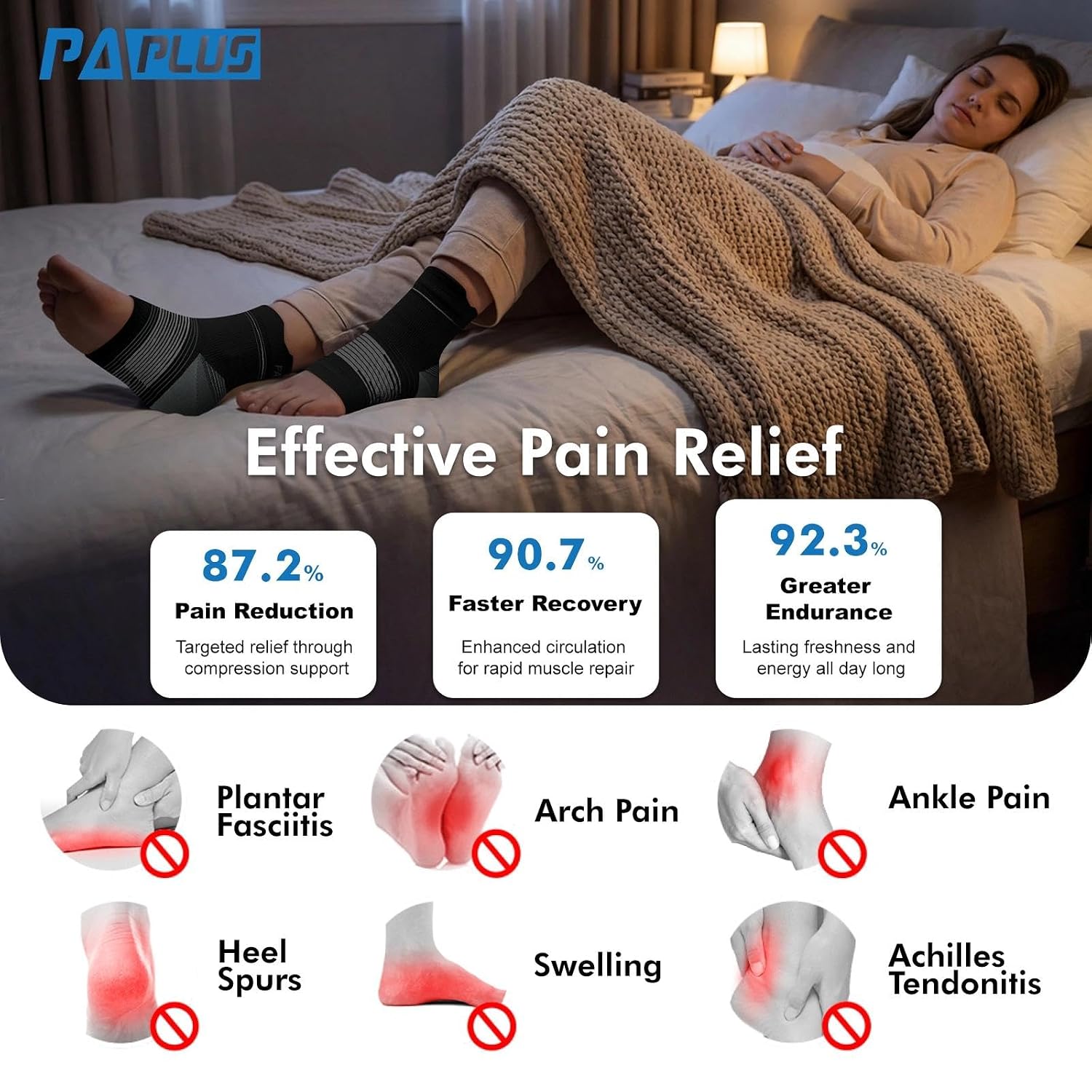 PAPLUS 6 Pairs Plantar Fasciitis Socks, Compression Socks with Arch Support