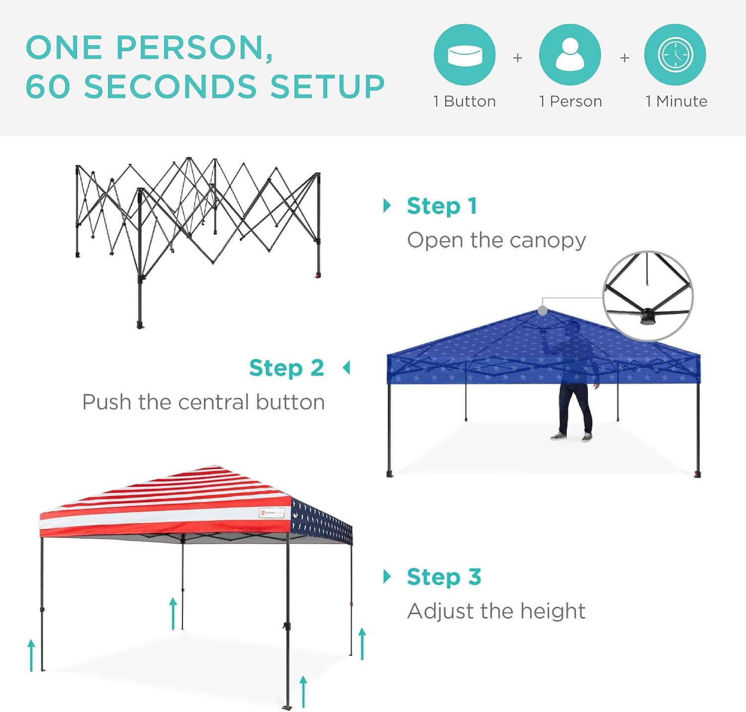 Best Choice Products 10x10ft Pop Up Canopy Tent, Outdoor Shade, 1 Person 1 Minute Set Up, Carry Case, 4 Weight Bags - White