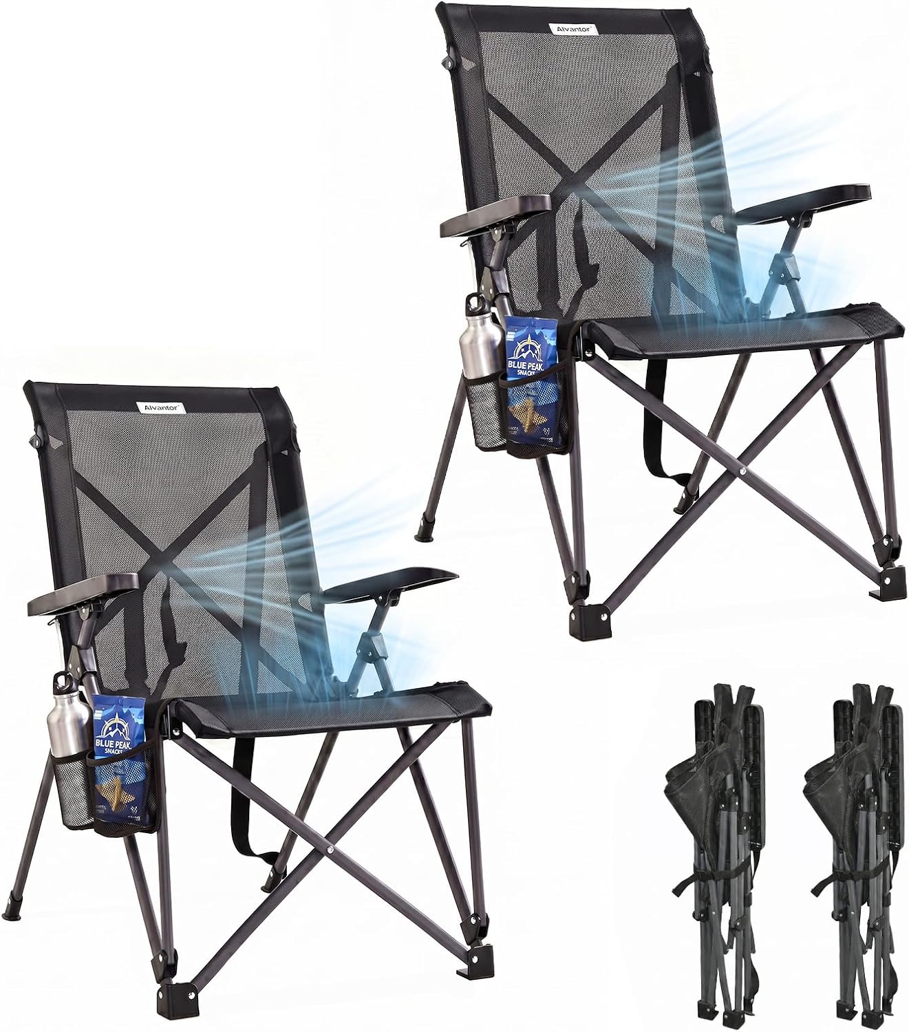 Alvantor® Camping Chair, Full Mesh Folding Beach Chair Breathable High Back Portable Lawn Chair for Outdoor, Armrest, Cup Holder, Easy Use Seat for Travel, Fishing, Pinic, Sports Event, 24"x31"x38"