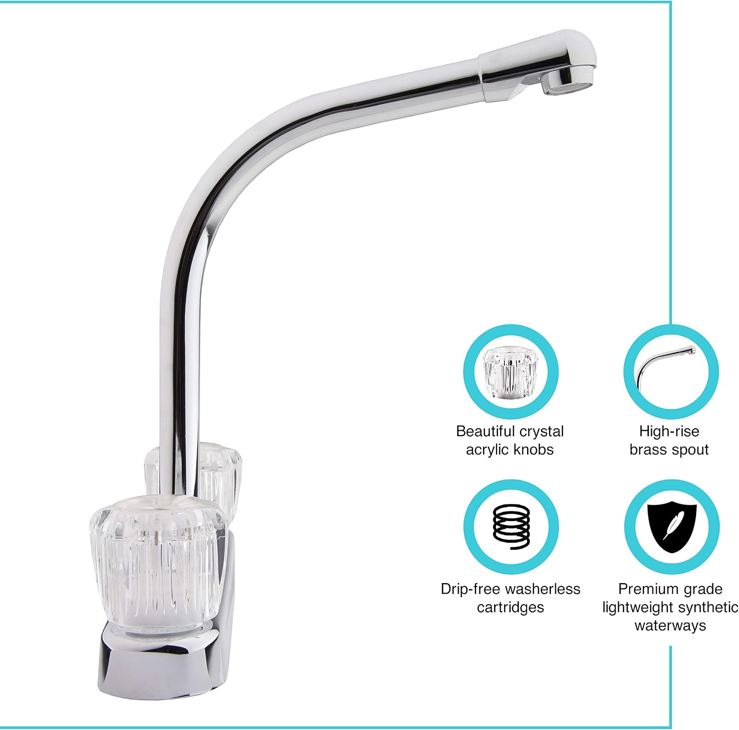 Dura Faucet DF-PK210S-BQ RV Hi-Rise Kitchen Sink Faucet (Bisque) | Tall spout with smoked acrylic knobs makes filling big pots easy.