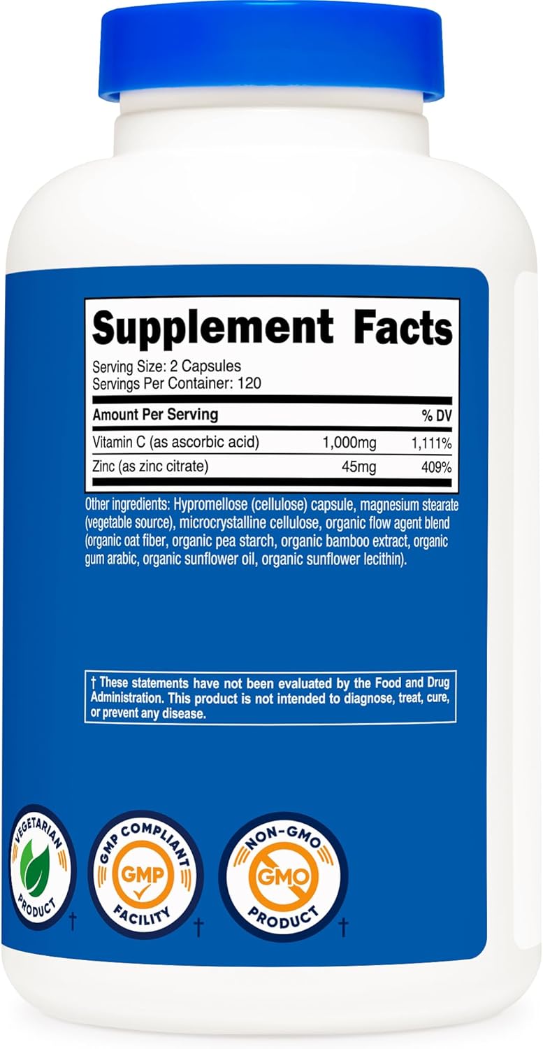Nutricost Vitamin C with Zinc Capsules, 120 Servings, Gluten Free, GMO-Free
