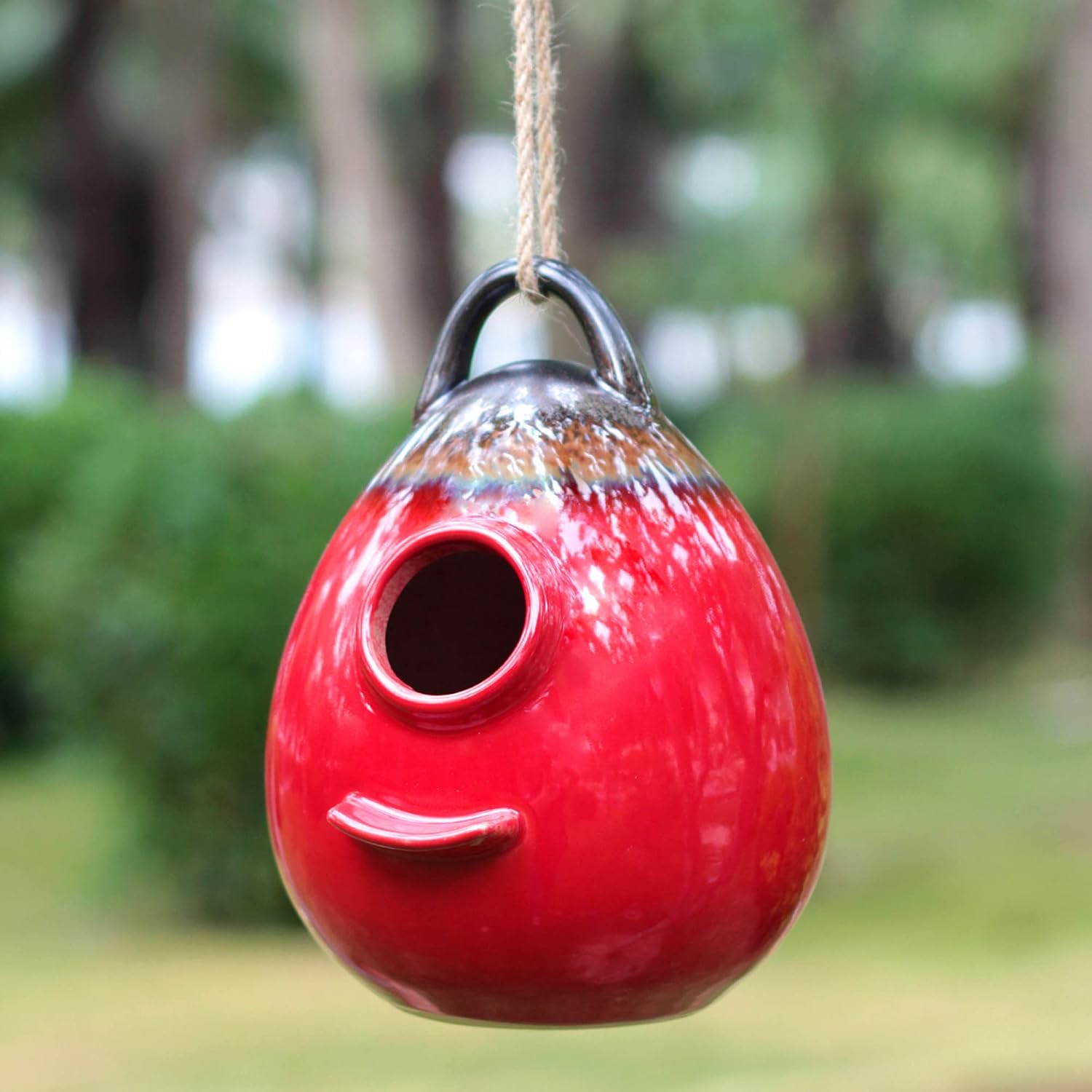 Kimdio Birdhouse Ceramic Hanging Birdhouses Bird Hut Hanging Outdoor Birdhouse for Wild Birds, Finch, Cardinal, and Bluebird - Blue